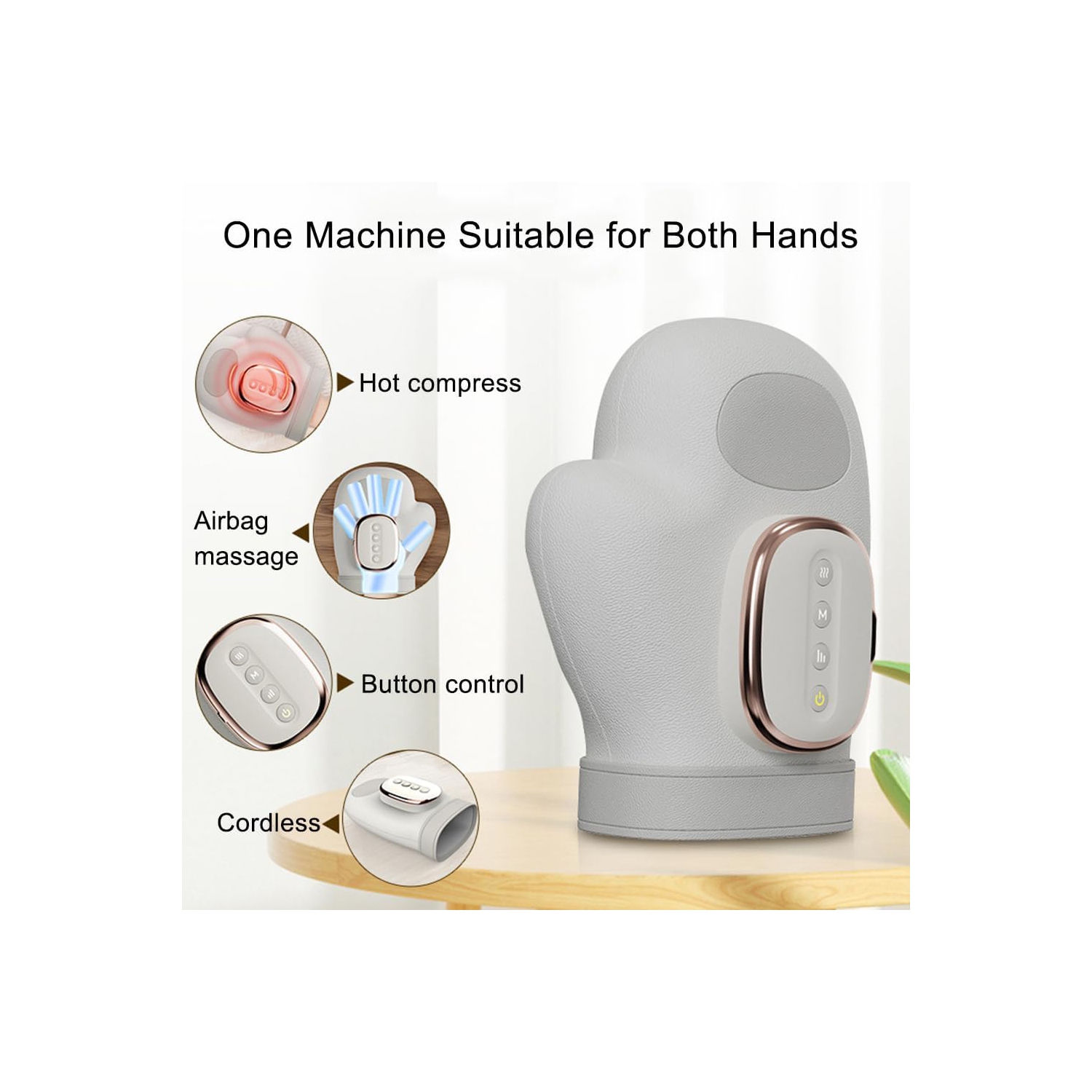 Gants de massage sans fil pour les mains avec chaleur et compression, 5 intensités, 3 niveaux de chaleur, 3 modes pour les doigts et le tunnel carpien