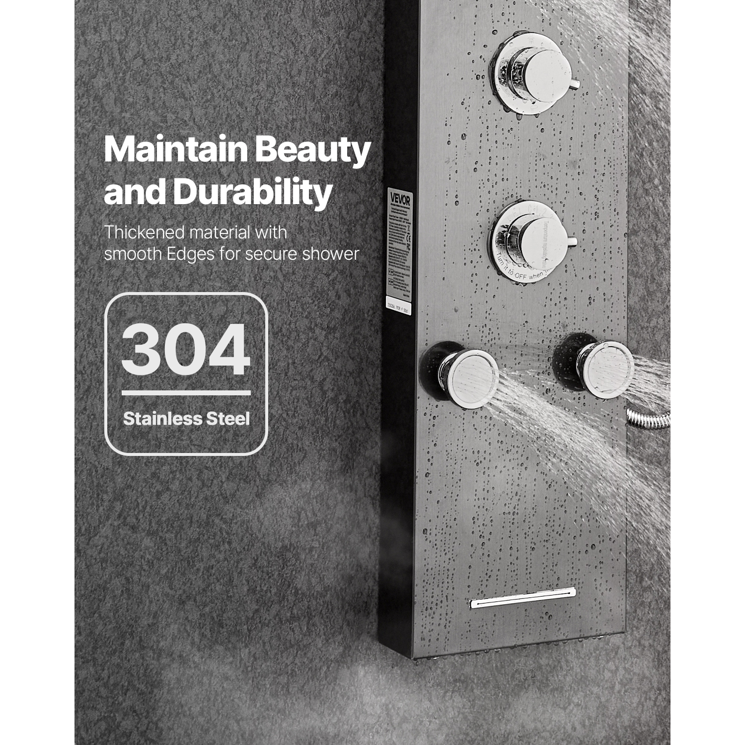 VEVOR 53 in Shower Panel Tower System with Rainfall Shower Head, LED, Brushed Stainless Steel Shower Column, 6-Function Faucet, Wall-Mount Rain