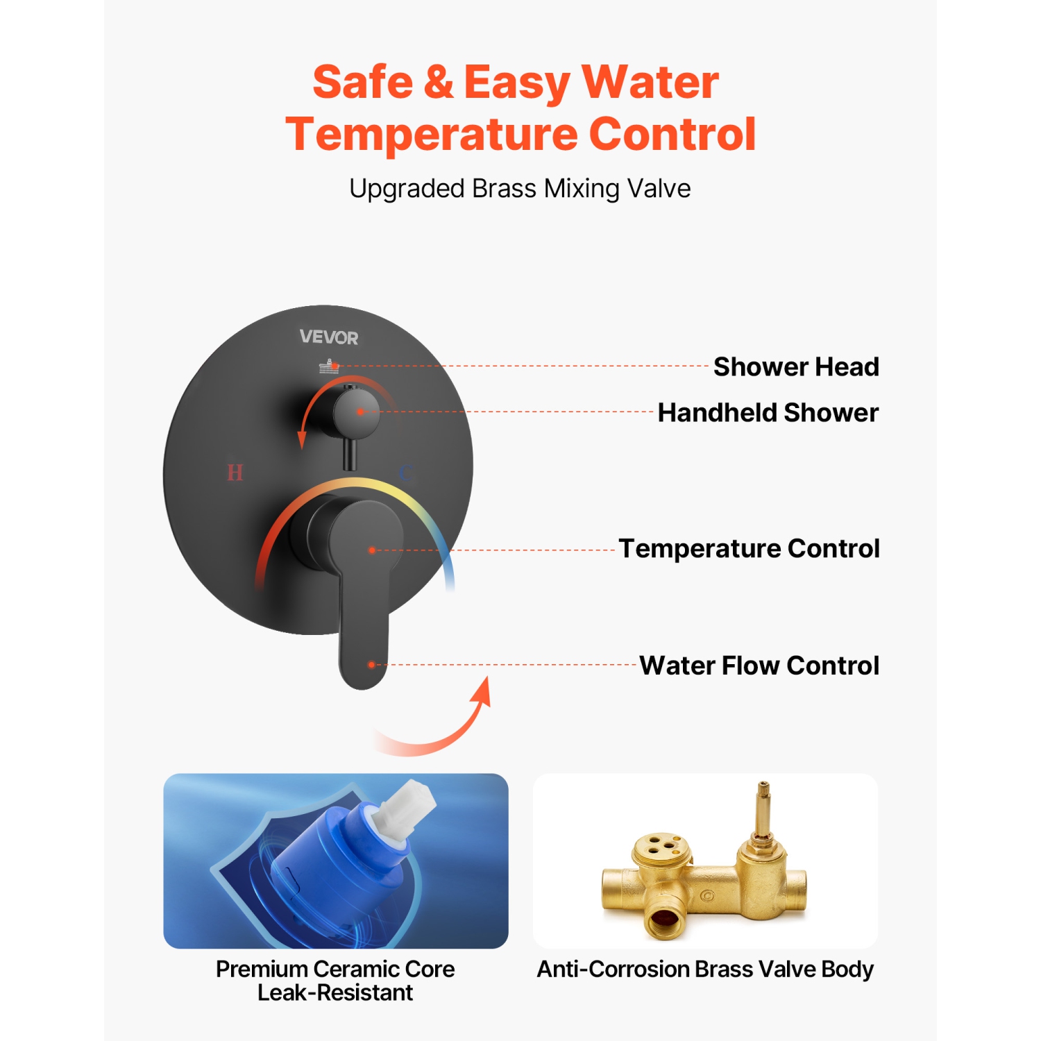 VEVOR 12-Inch Shower Faucet Set, Rainfall Bathroom Shower System with Round Rain Shower Head and Handheld Spray, Wall Mounted Bath Fixtures with