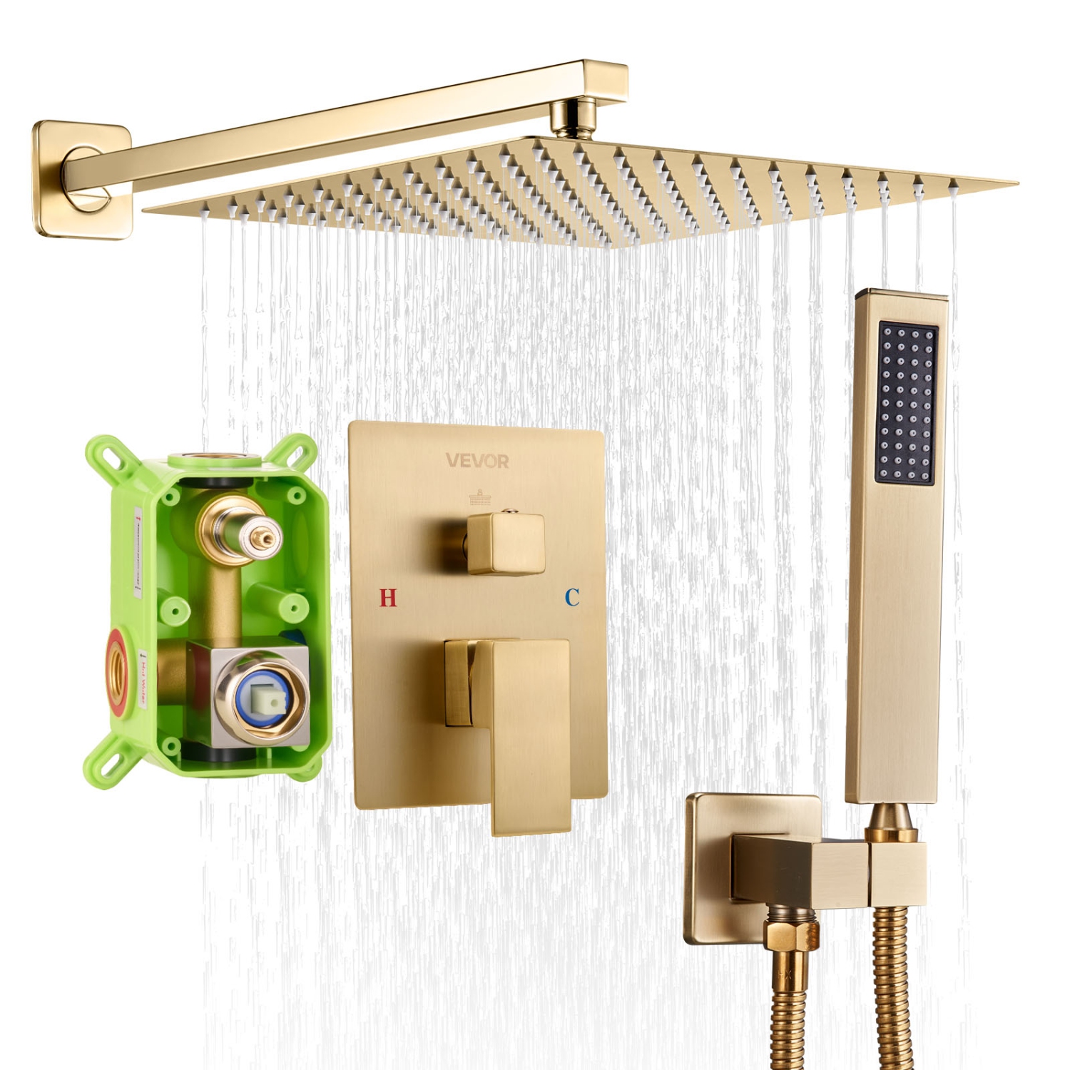 VEVOR 12-Inch Shower Faucet Set, Rainfall Bathroom Shower System with Square Rain Shower Head and Handheld Spray, Wall Mounted Bath Fixtures with
