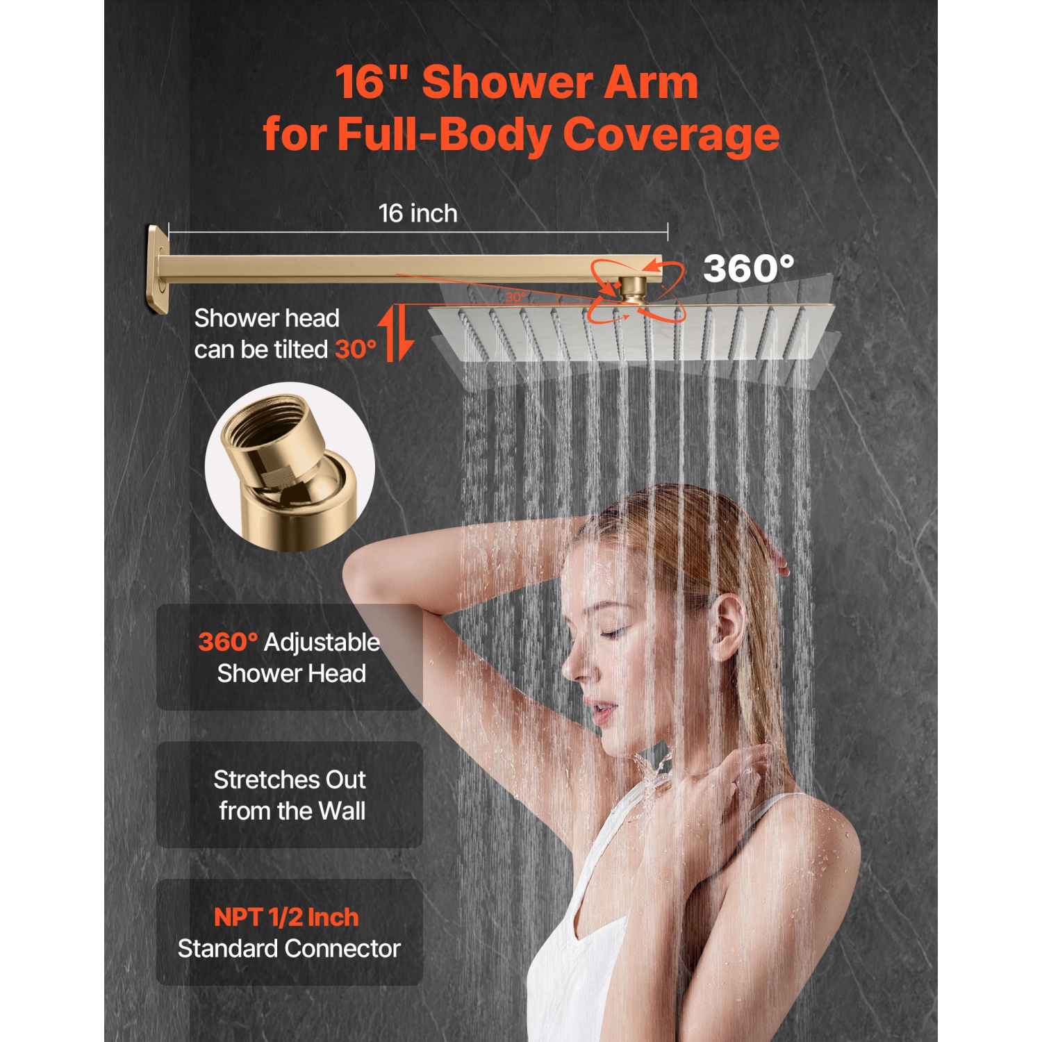 VEVOR 12-Inch Shower Faucet Set, Rainfall Bathroom Shower System with Square Rain Shower Head and Handheld Spray, Wall Mounted Bath Fixtures with