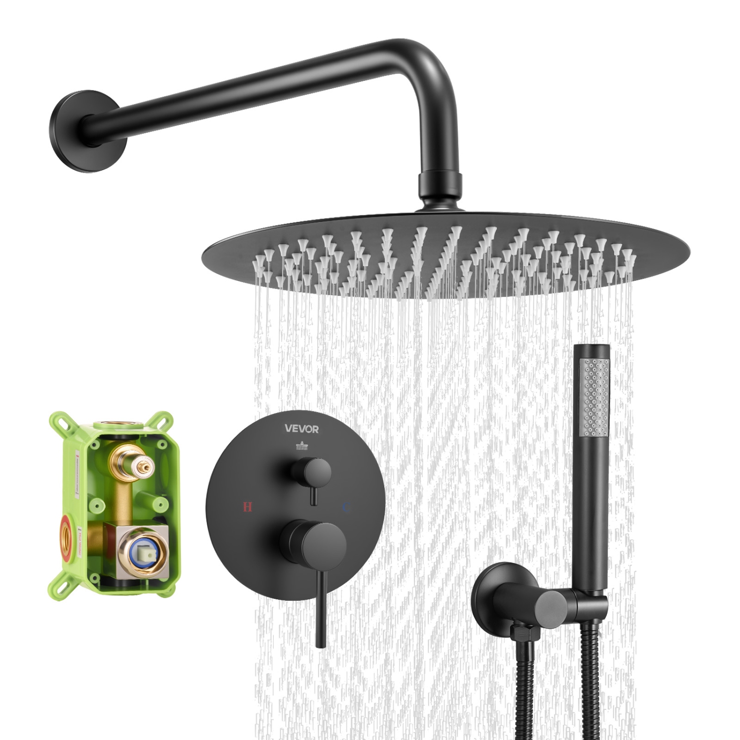 VEVOR 8-Inch Shower Faucet Set, Rainfall Bathroom Shower System with Round Rain Shower Head and Handheld Spray, Wall Mounted Bath Fixtures with Brass