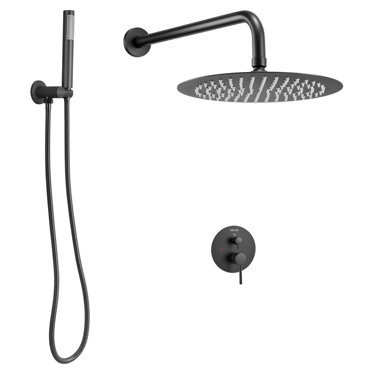 VEVOR 8-Inch Shower Faucet Set, Rainfall Bathroom Shower System with Round Rain Shower Head and Handheld Spray, Wall Mounted Bath Fixtures with Brass
