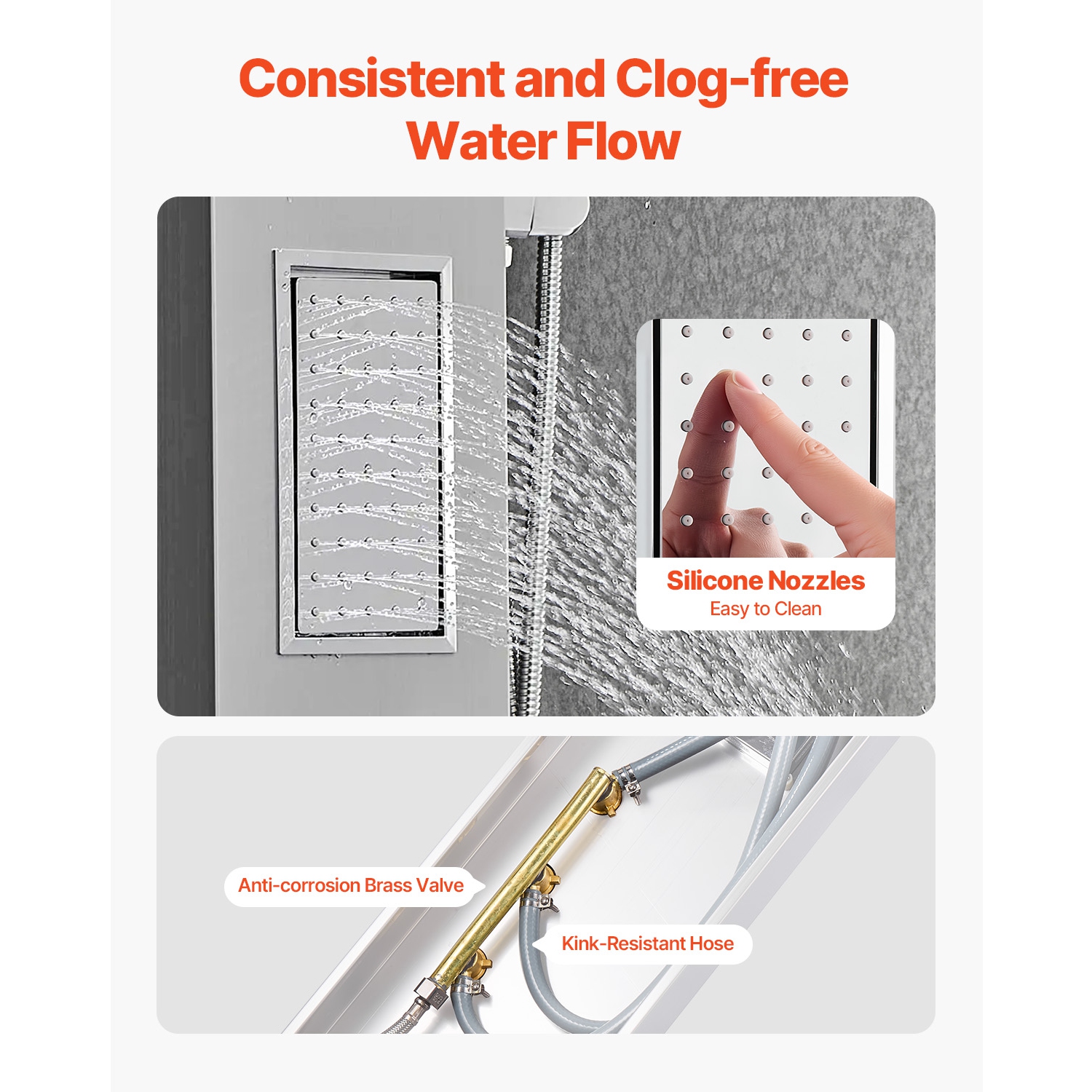 VEVOR 53 in Shower Panel Tower System with Rainfall Shower Head, Brushed Stainless Steel Shower Column, 3-Function Faucet, High Pressure Wall-Mount