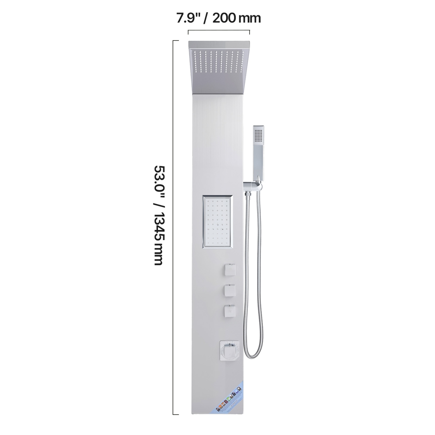 VEVOR 53 in Shower Panel Tower System with Rainfall Shower Head, Brushed Stainless Steel Shower Column, 3-Function Faucet, High Pressure Wall-Mount