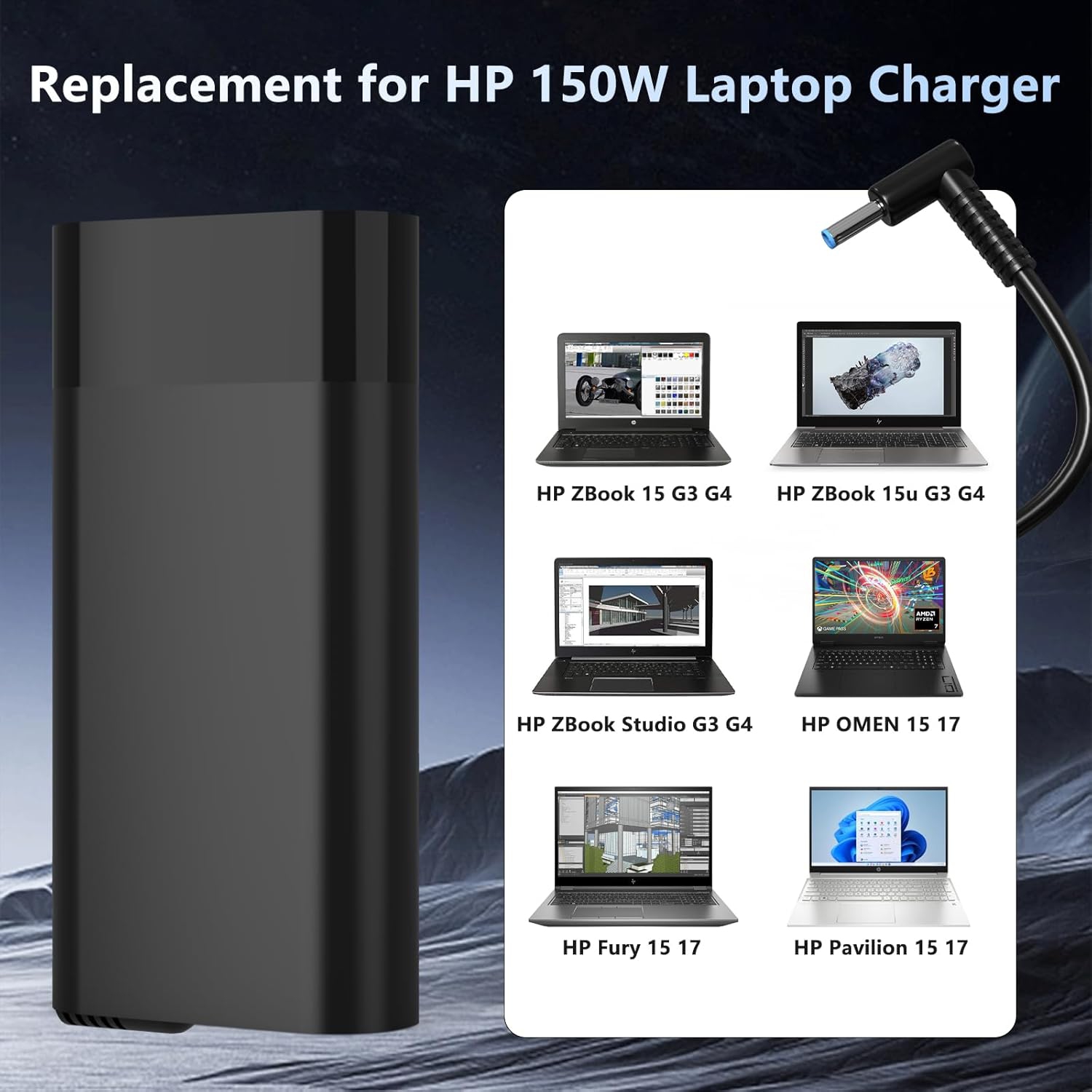 150W AC Adapter for HP ZBook 15 16 17 15U 15V G7 G3 G4 G5 G6 G8 G9 ZBook Studio G3 G4 G5 G6 G7 G8 Victus Pavilion Fury 15 17 TPN-CA11 TPN-DA09 Gaming