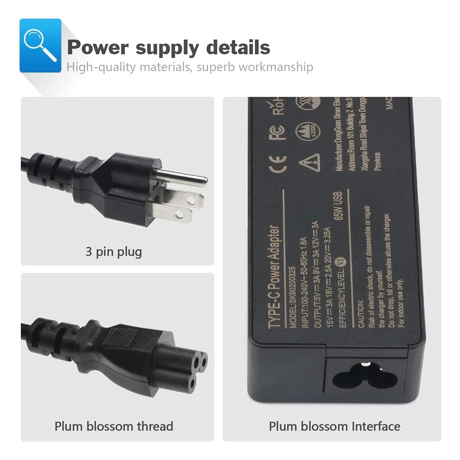 65W USB Type C Laptop Charger Compatible with HP ASUS Acer Lenovo Chromebook Yoga ThinkPad X1 DELL Mac Book Pro with USB C Fast Charging Power Supply