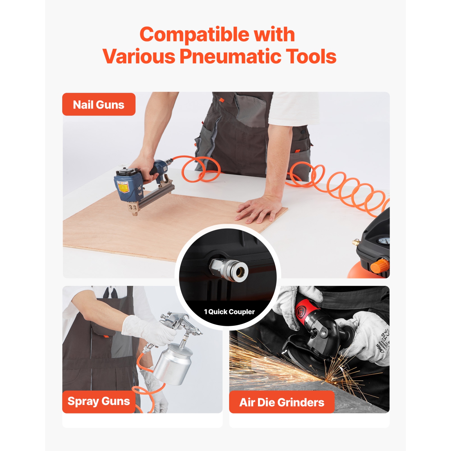 VEVOR 3 Gallon Air Compressor, 1/3HP 0.54CFM @ 90PSI Portable Pancake Air Compressor & 100PSI Max Working Pressure, Oil-Free Compressor Tank for Tire