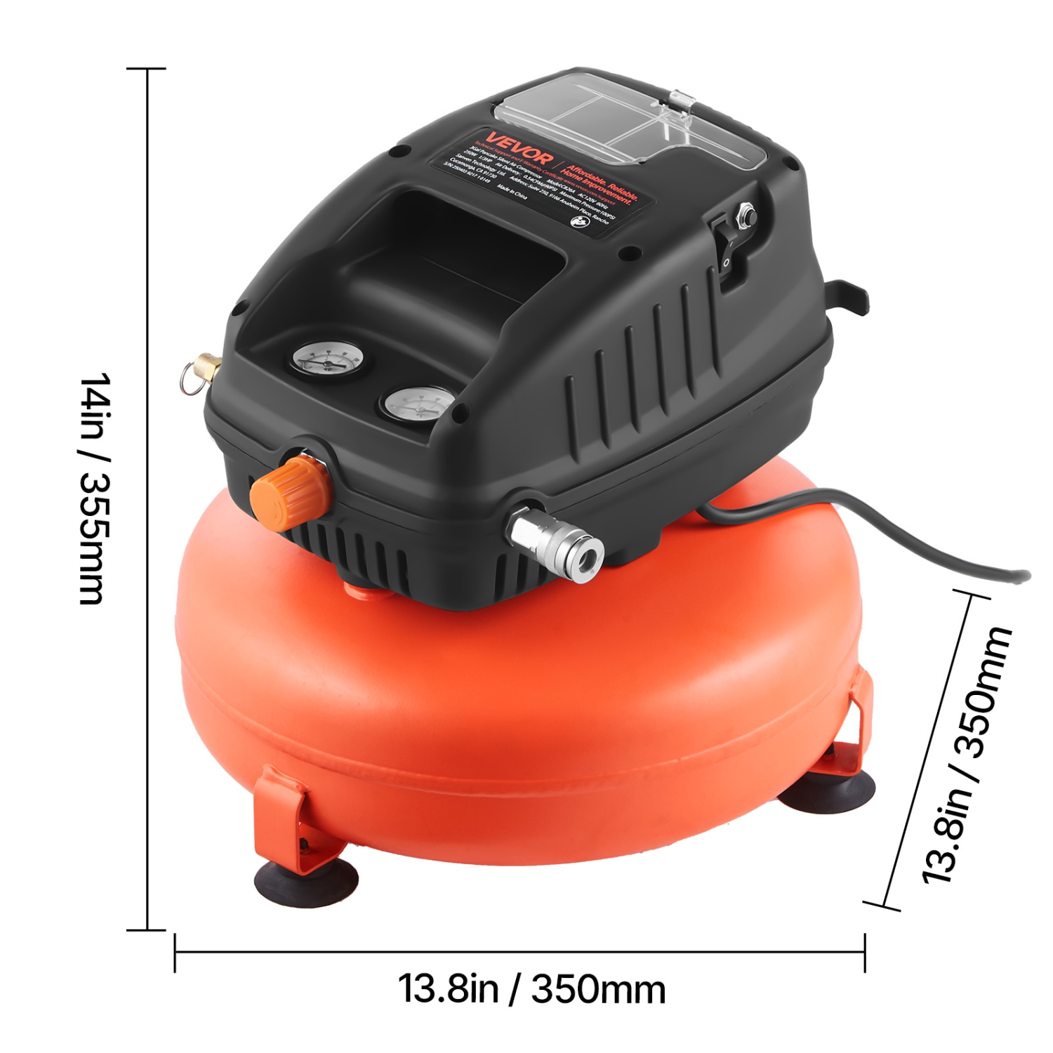 VEVOR 3 Gallon Air Compressor, 1/3HP 0.54CFM @ 90PSI Portable Pancake Air Compressor & 100PSI Max Working Pressure, Oil-Free Compressor Tank for Tire