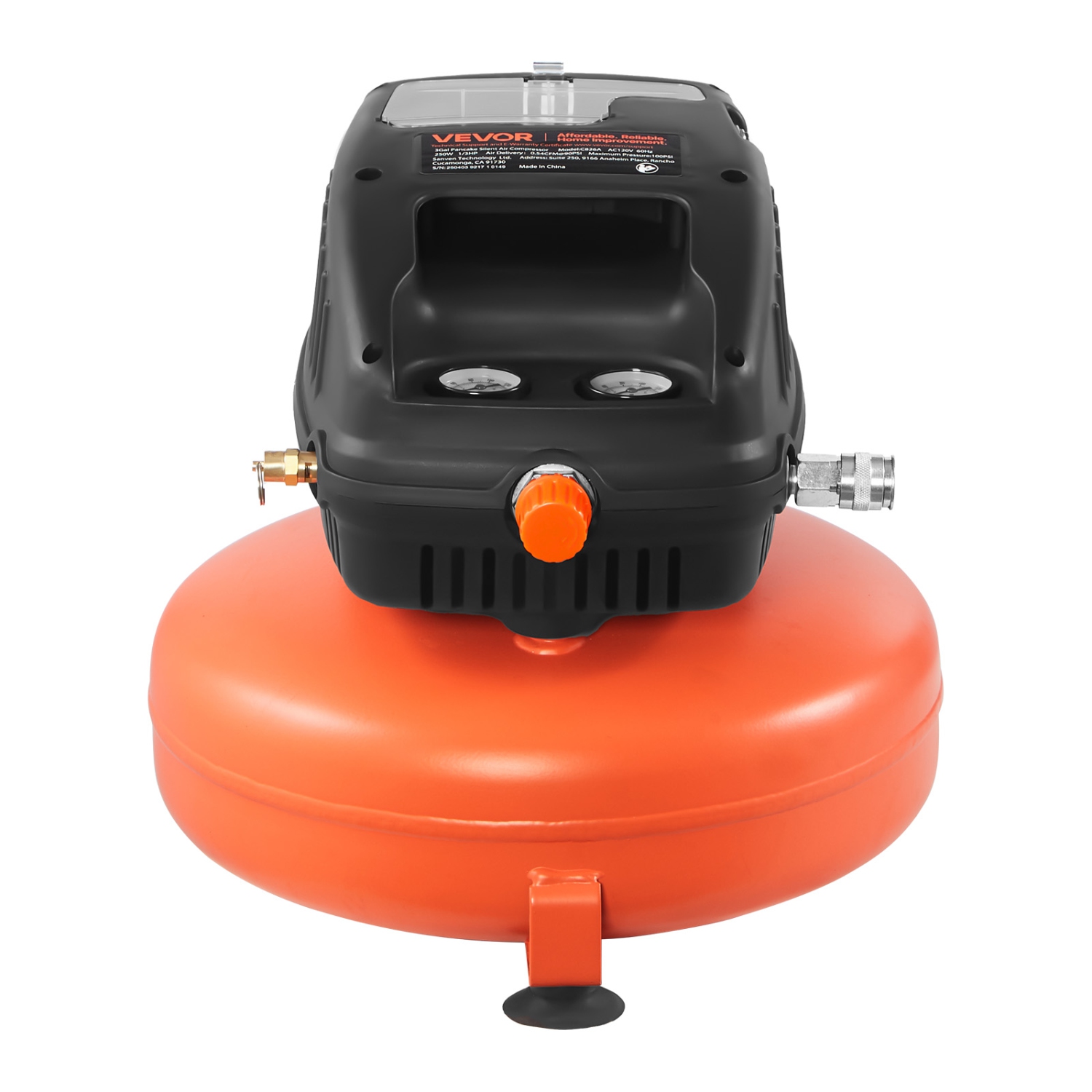VEVOR 3 Gallon Air Compressor, 1/3HP 0.54CFM @ 90PSI Portable Pancake Air Compressor & 100PSI Max Working Pressure, Oil-Free Compressor Tank for Tire