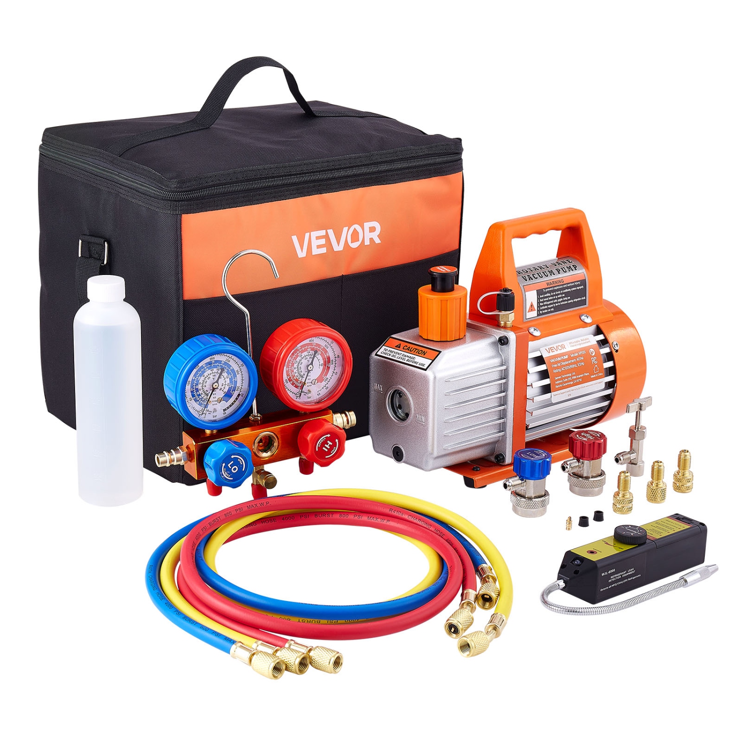 VEVOR 4 CFM AC Vacuum Pump and Gauge Set,1/3 HP,Single Stage Rotary Vane HVAC Air Vacuum Pump,A/C Refrigerant Manifold Gauge Kit,with Leak