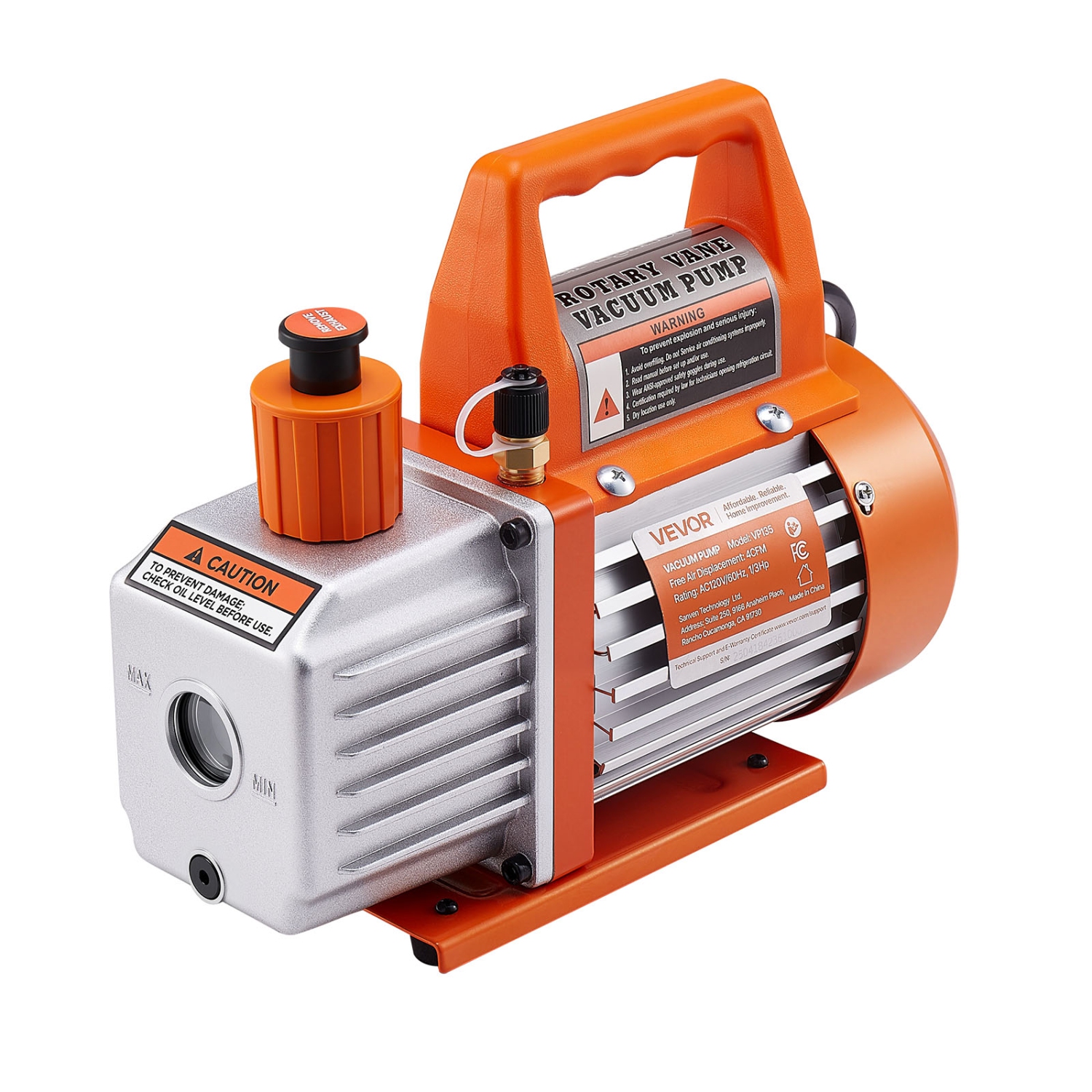 VEVOR 4 CFM AC Vacuum Pump and Gauge Set,1/3 HP,Single Stage Rotary Vane HVAC Air Vacuum Pump,A/C Refrigerant Manifold Gauge Kit,with Leak