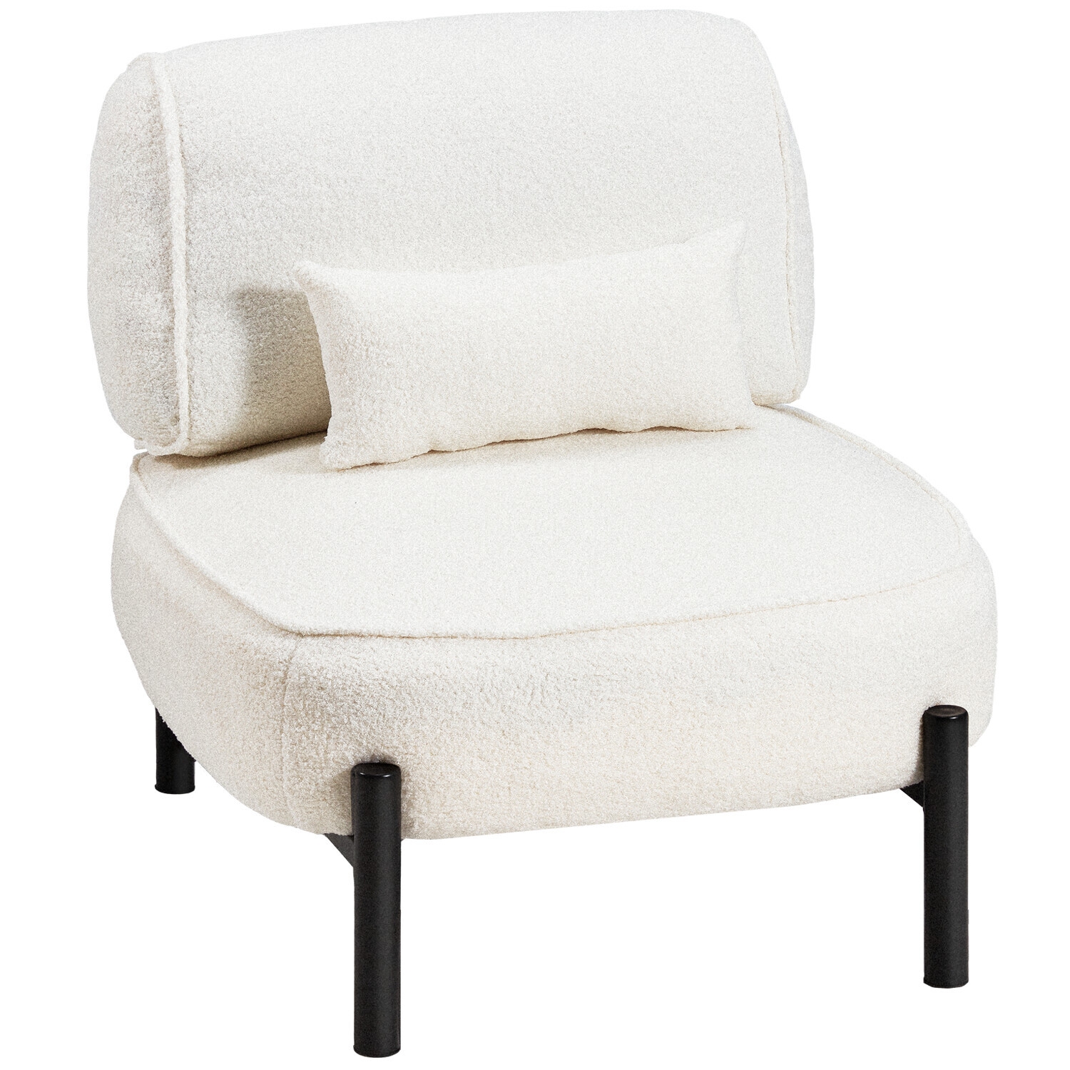 AECOJOY Mid Century Modern Accent Chair, Extra Large Teddy Upholstered Lounge Chair with Pillow, White