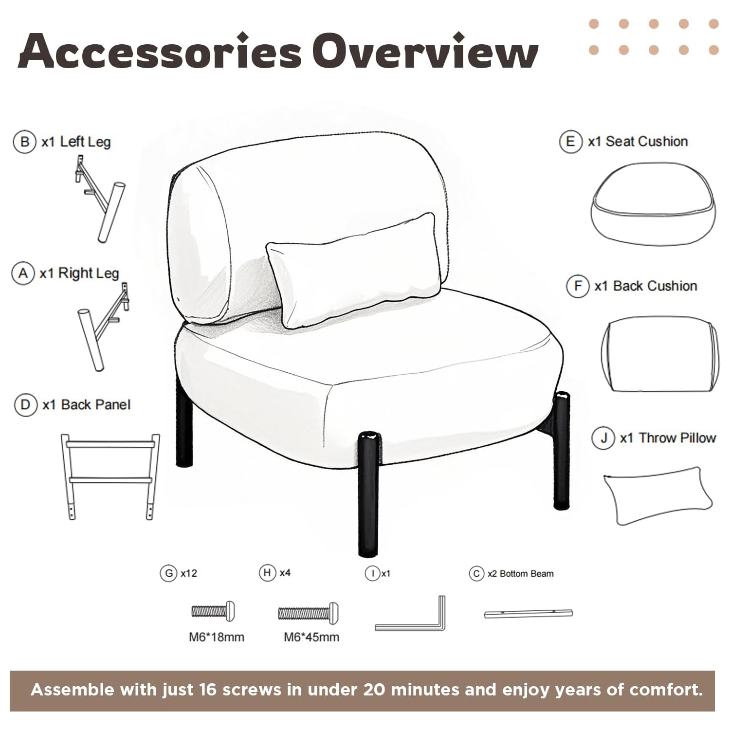 AECOJOY Mid Century Modern Accent Chair, Extra Large Teddy Upholstered Lounge Chair with Pillow, White