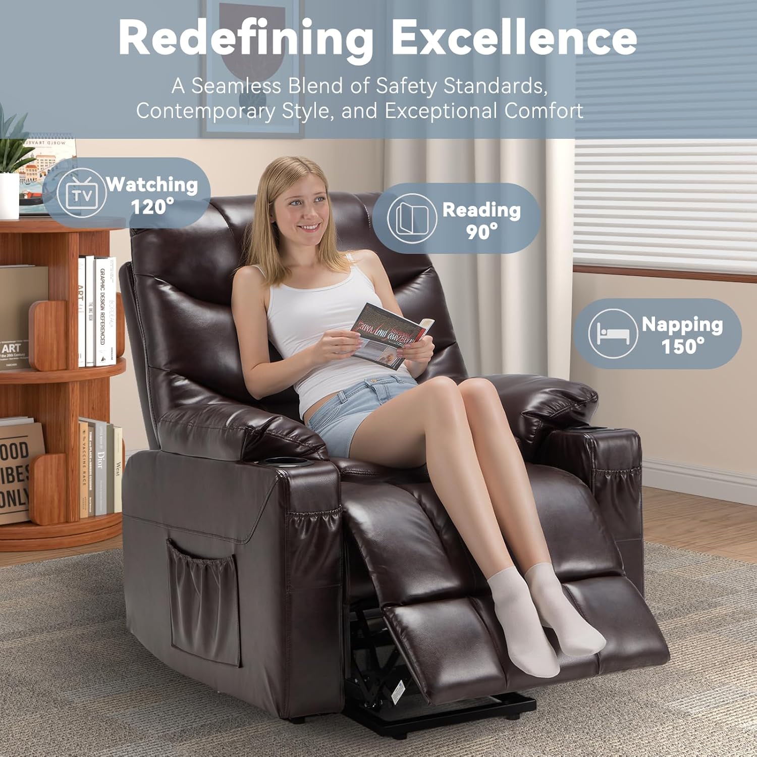 AECOJOY Multi-Function Power Lift Recliner with Heated Vibration Massage for Elderly, Dark Brown