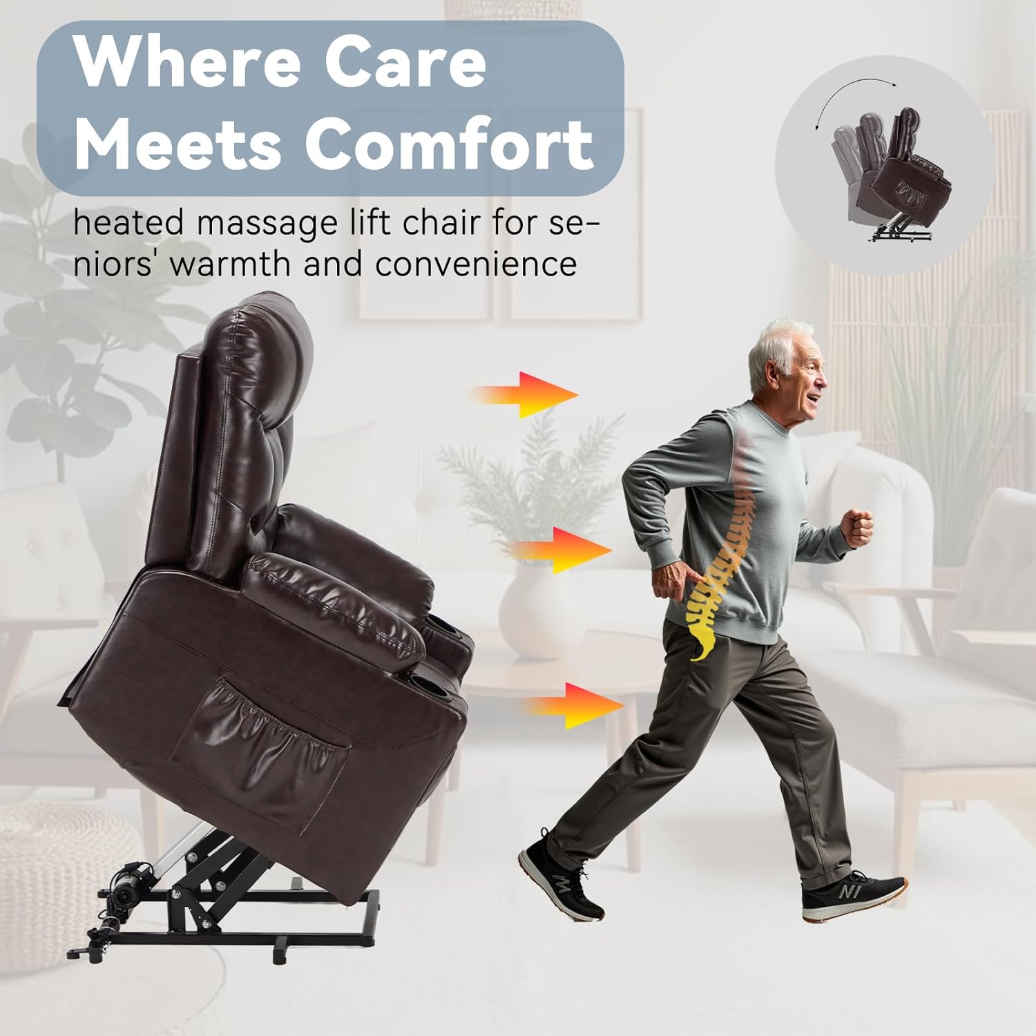 AECOJOY Multi-Function Power Lift Recliner with Heated Vibration Massage for Elderly, Dark Brown