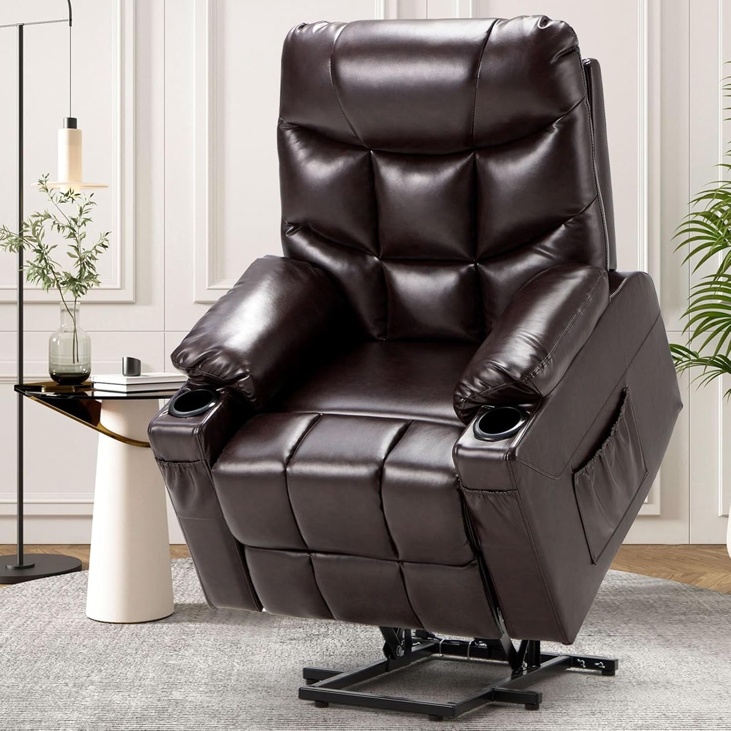 AECOJOY Multi-Function Power Lift Recliner with Heated Vibration Massage for Elderly, Dark Brown