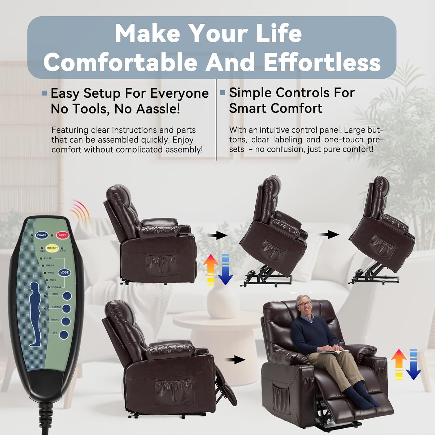 AECOJOY Multi-Function Power Lift Recliner with Heated Vibration Massage for Elderly, Dark Brown