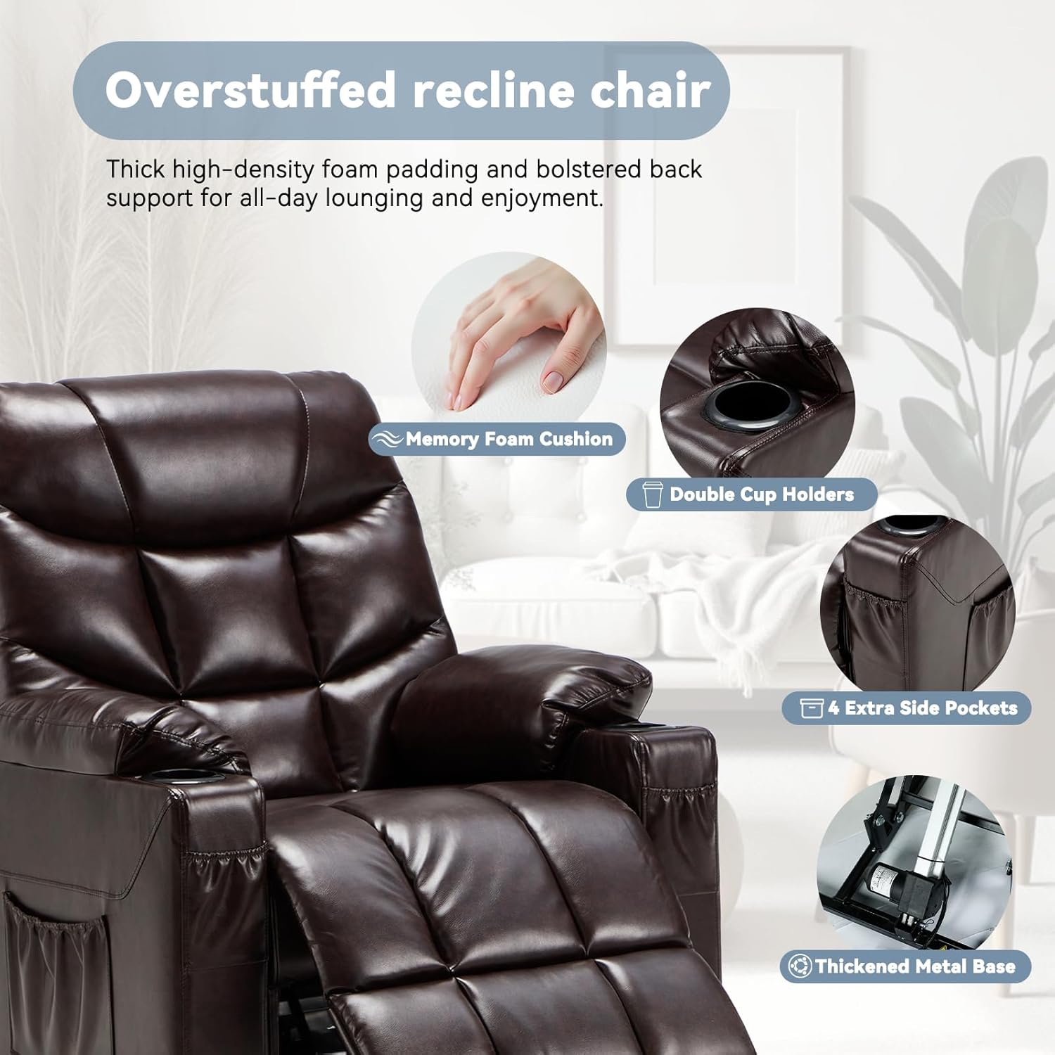 AECOJOY Multi-Function Power Lift Recliner with Heated Vibration Massage for Elderly, Dark Brown