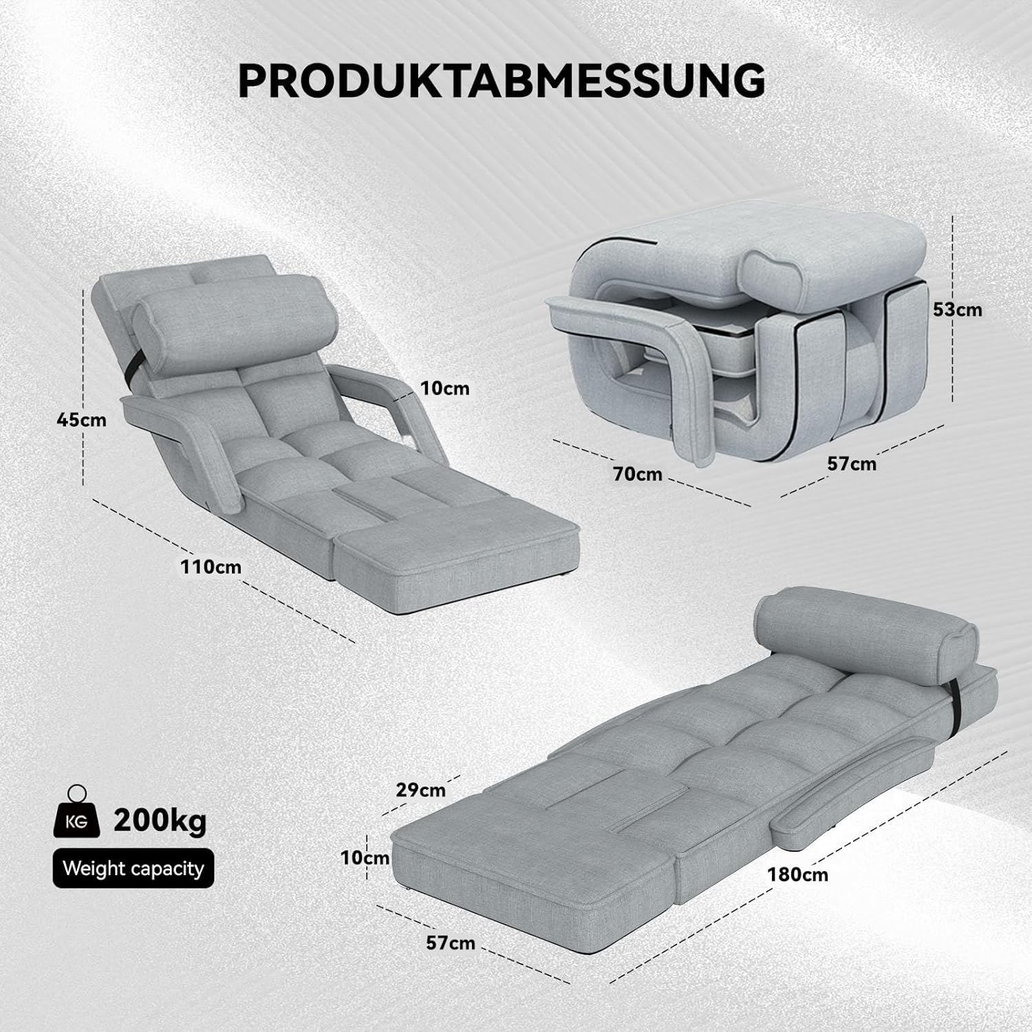 AECOJOY Floor Chair, Padded Folding Gaming Chair with 14-Level Adjustable Backrest, Portable Lazy Sofa for Living Room, Grey