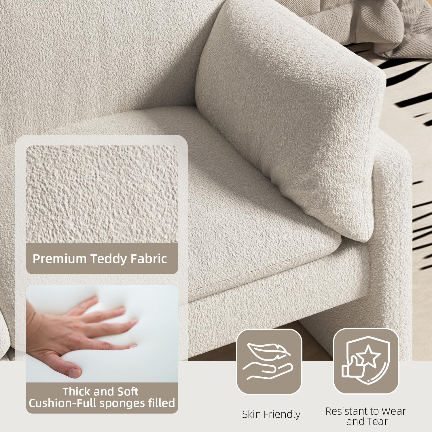 AECOJOY Modern Loveseat Sofa with Thickened Cushions, Soft Cusioned Teddy Couch for Bedroom & Small Spaces, White