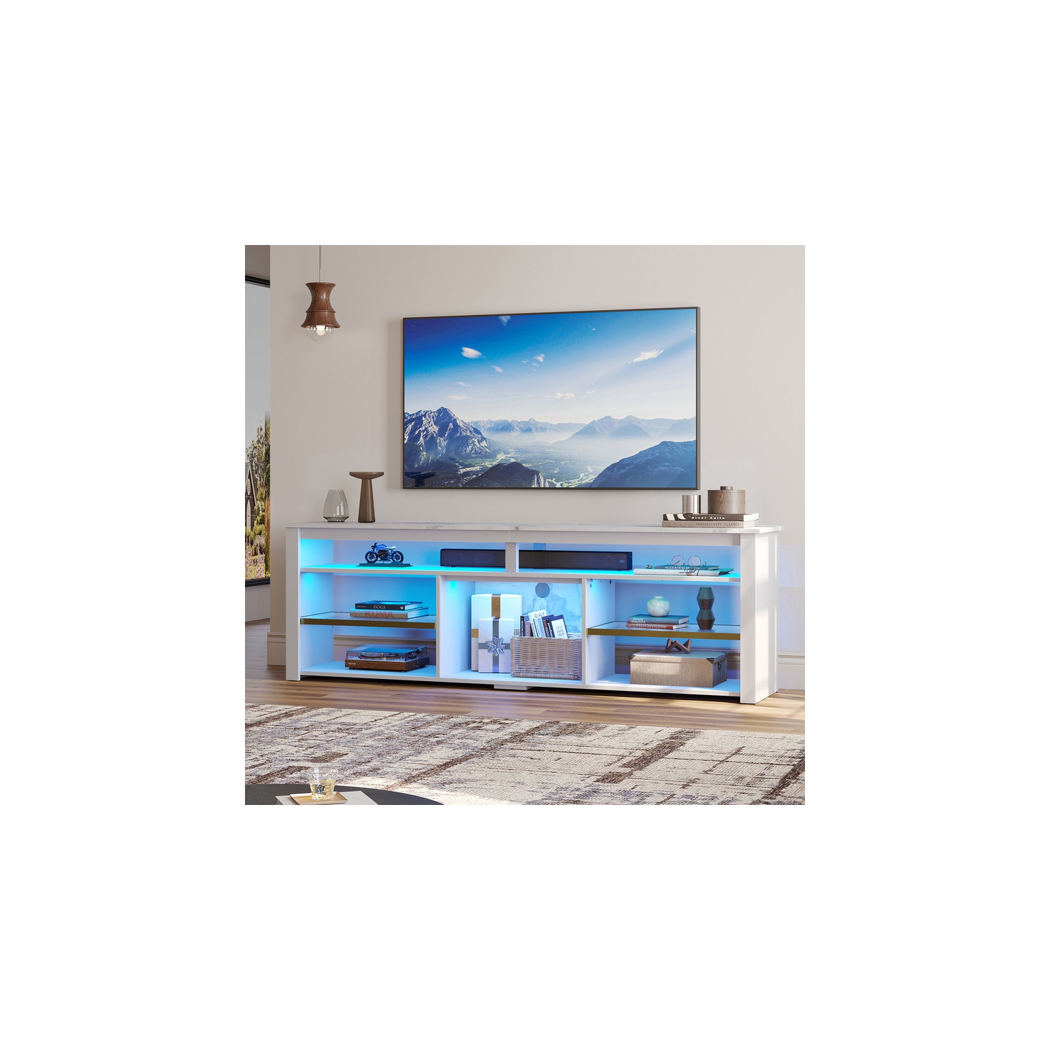 Meuble pour téléviseur de jeu de 70&nbsp;po et moins de Bestier pour téléviseurs jusqu'à 75&nbsp;po, console multimédia LED avec rangement et