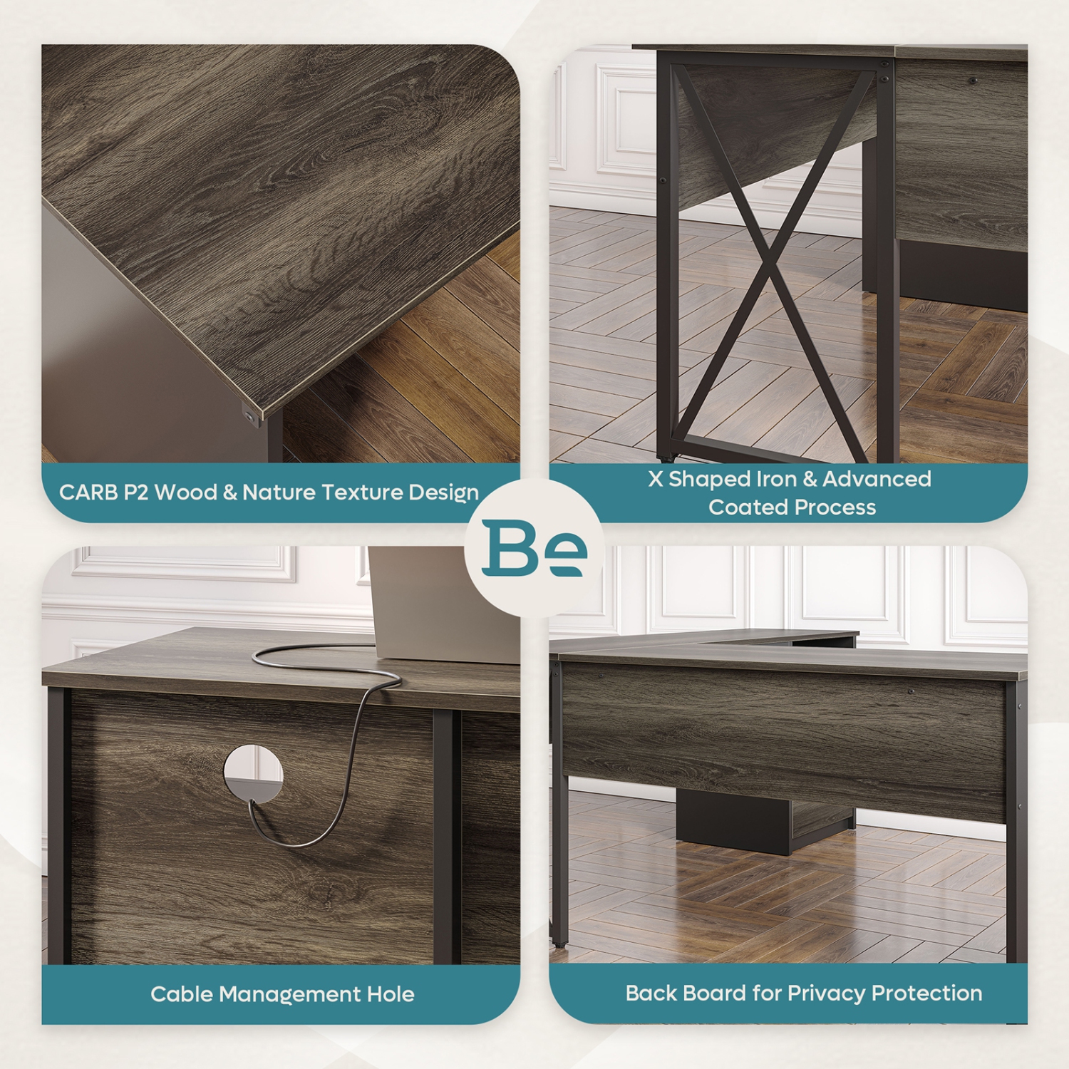 Bestier – Bureau en L à dessus relevable avec tiroir classeur, bureau de 55 x 55 po avec tiroirs de rangement réversibles, bureau debout en L