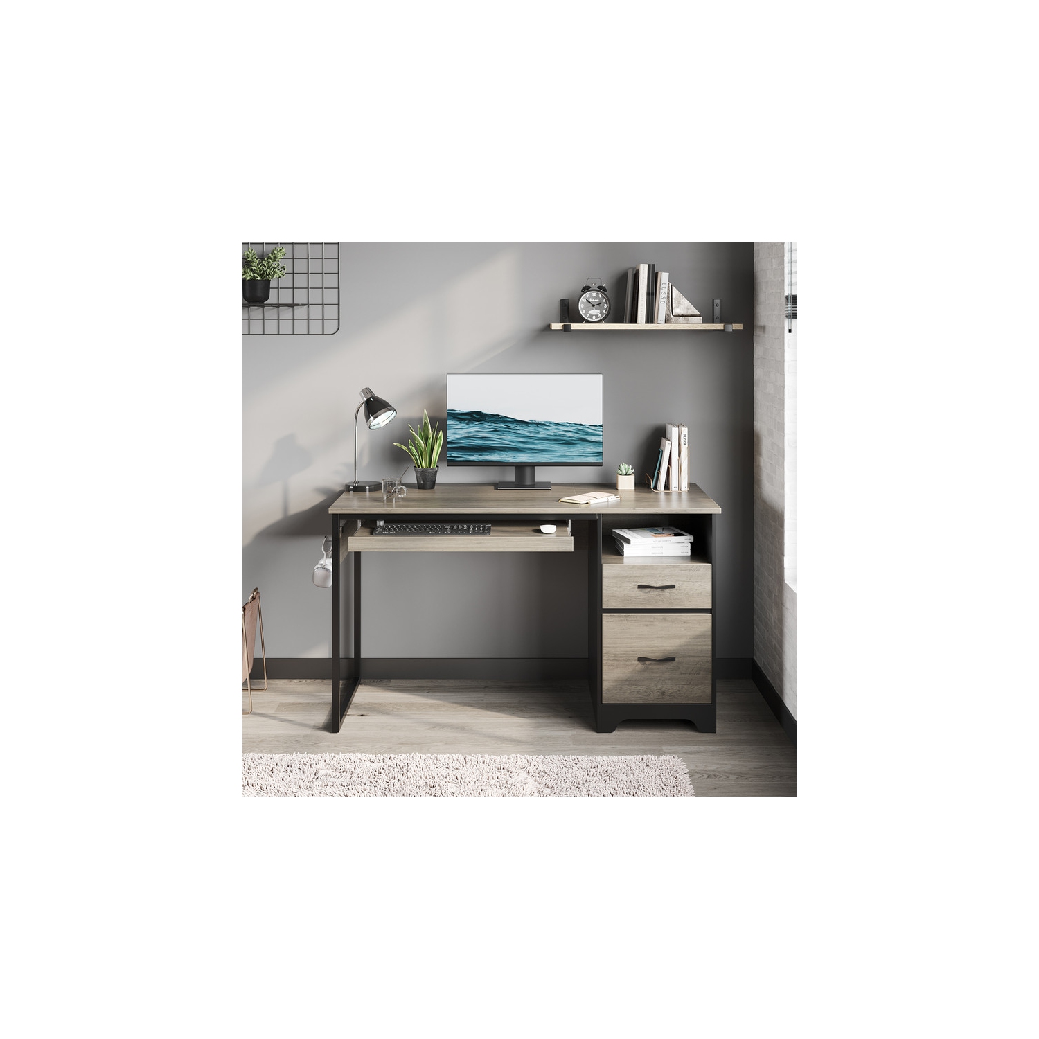 Bureau d'ordinateur de 48&nbsp;po de Bestier avec tiroirs de classement et de rangement, bureau avec plateau pour clavier, crochet pratique et