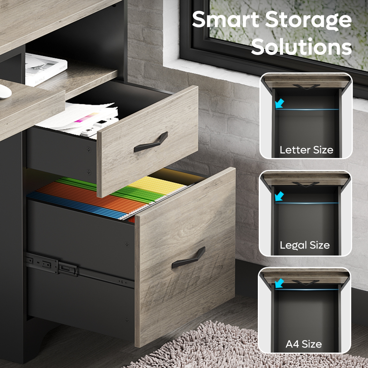 Bureau d'ordinateur de 48&nbsp;po de Bestier avec tiroirs de classement et de rangement, bureau avec plateau pour clavier, crochet pratique et