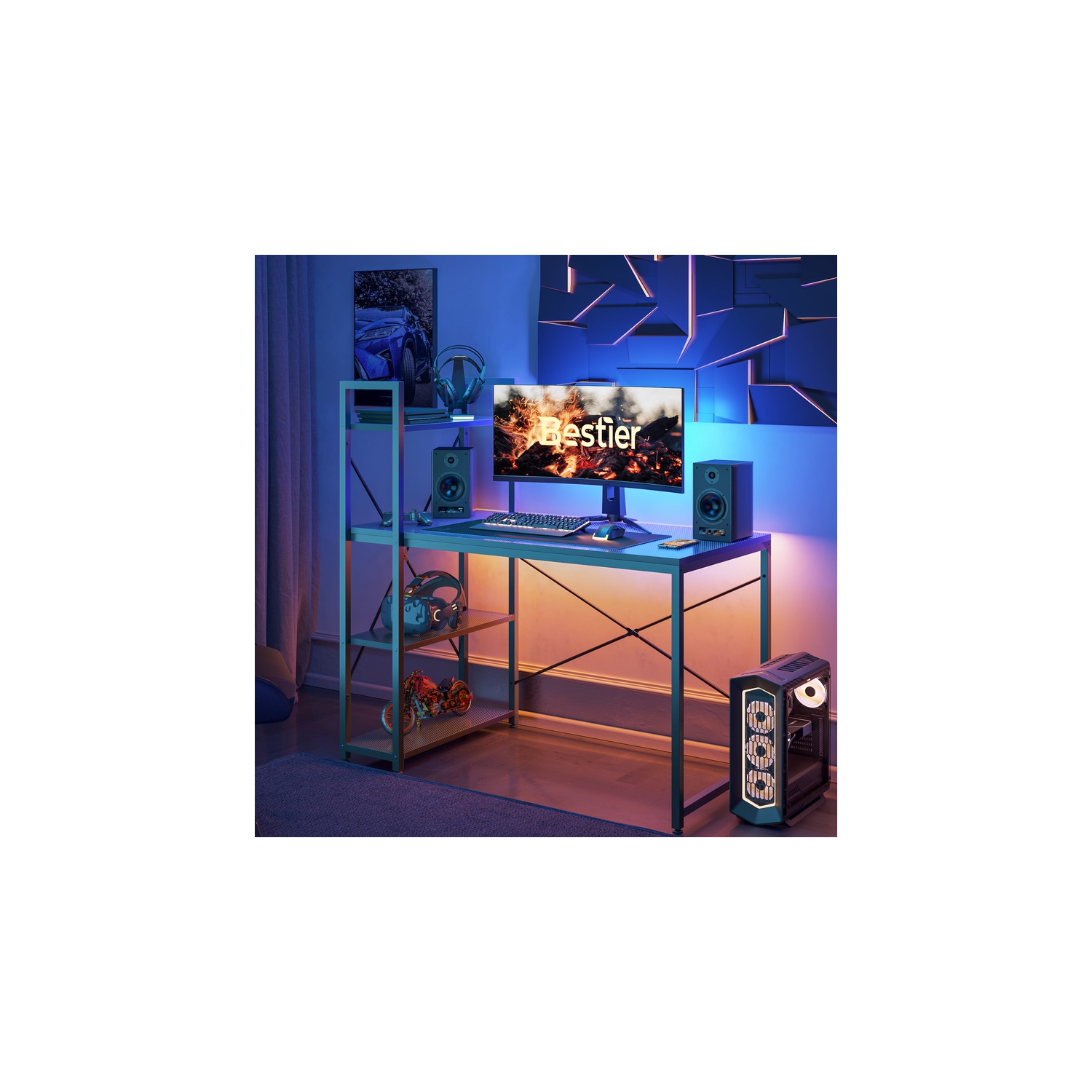 Bestier Home Office Desks with Reversible Bookshelf, 47" Writing Desk