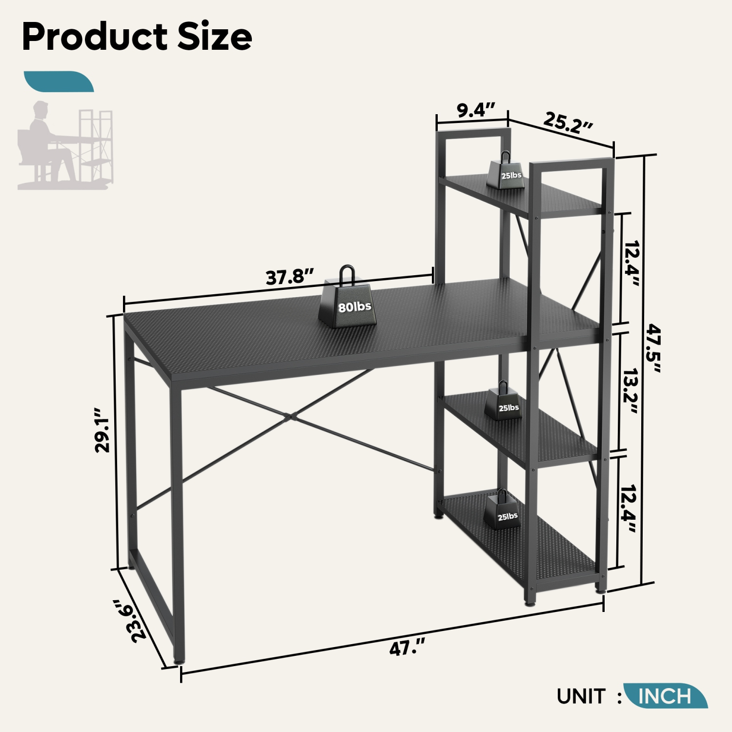 Bestier Home Office Desks with Reversible Bookshelf, 47" Writing Desk