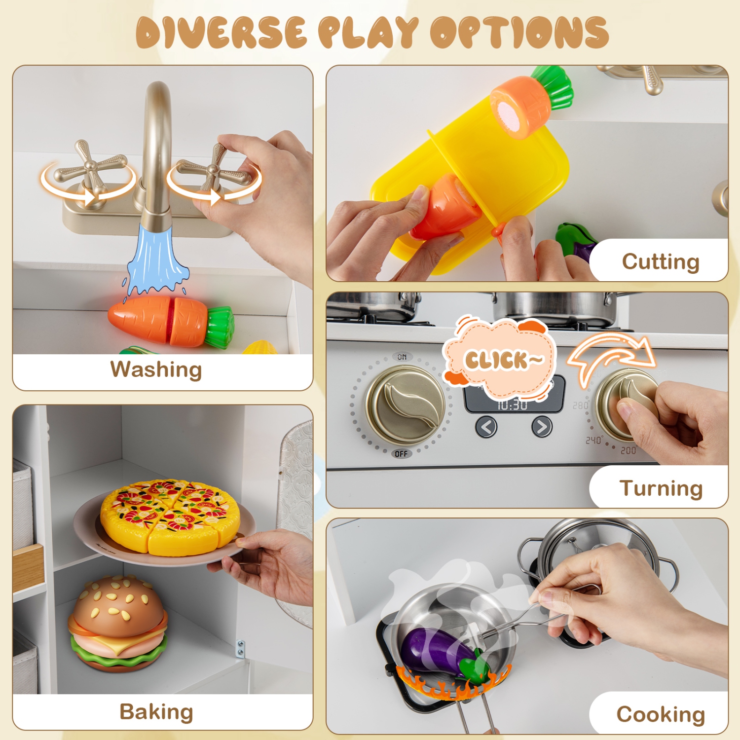 Gymax Kids Kitchen Playset Toy Play Kitchen w/ 4 Fabric Drawers Stoves Oven & Faucet