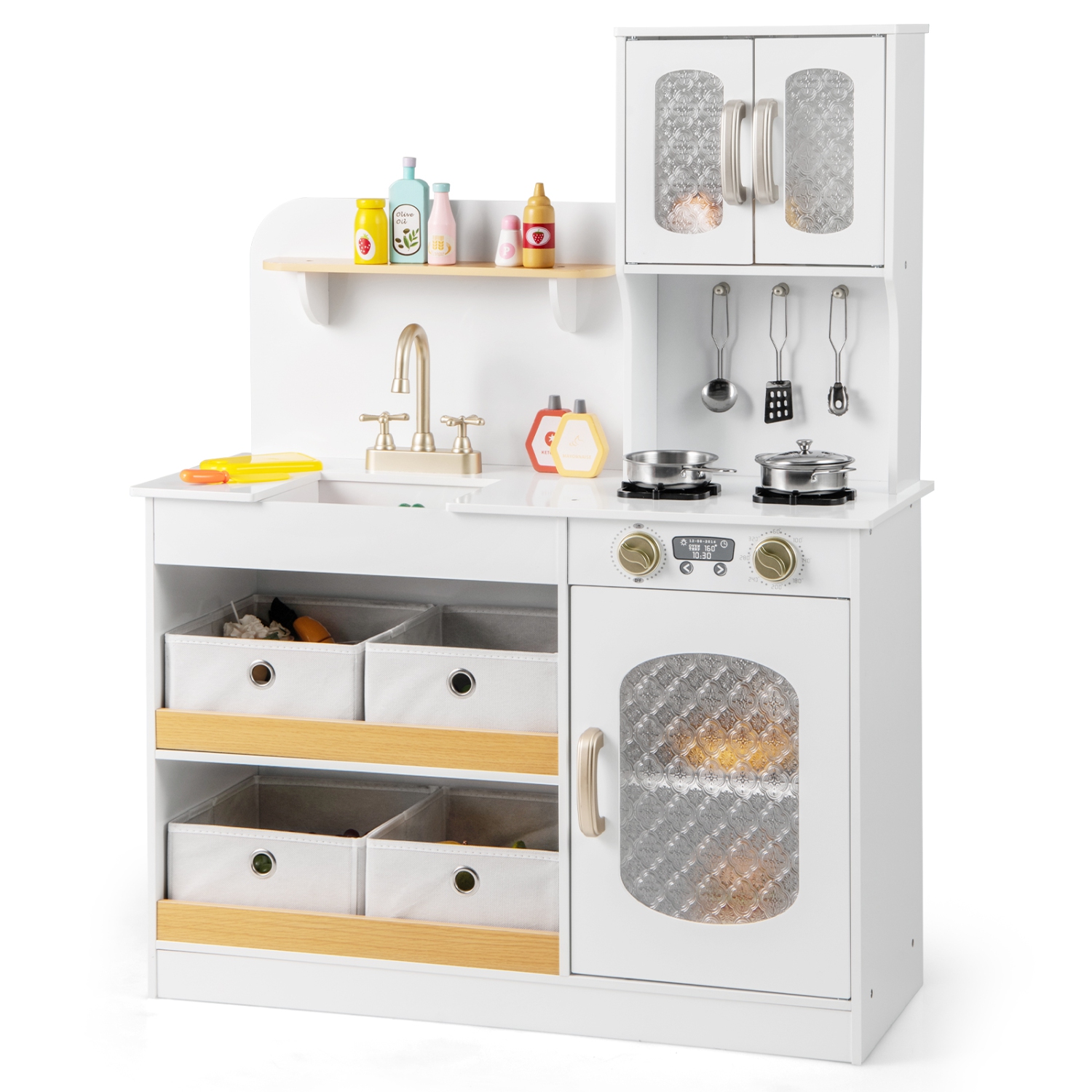 Gymax Kids Kitchen Playset Toy Play Kitchen w/ 4 Fabric Drawers Stoves Oven & Faucet