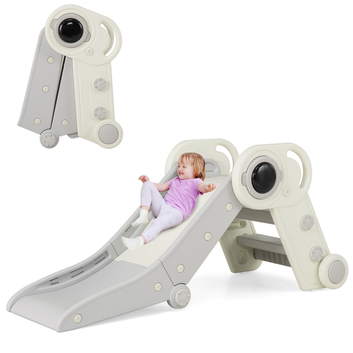 Gymax Folding Freestanding Toddler Slide for Toddlers Age 18+ Months w/ Climber Indoor Gray