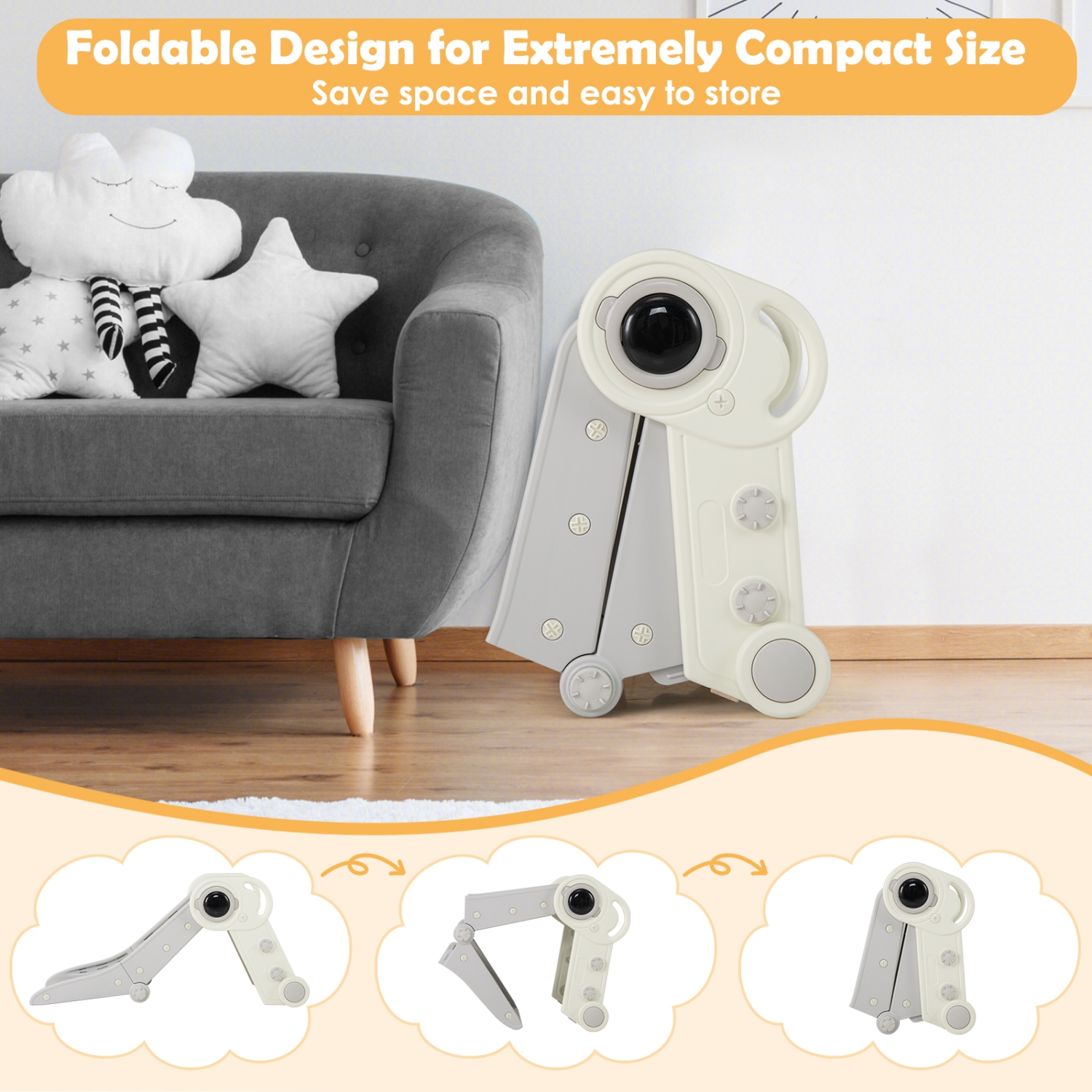 Gymax Folding Freestanding Toddler Slide for Toddlers Age 18+ Months w/ Climber Indoor Gray