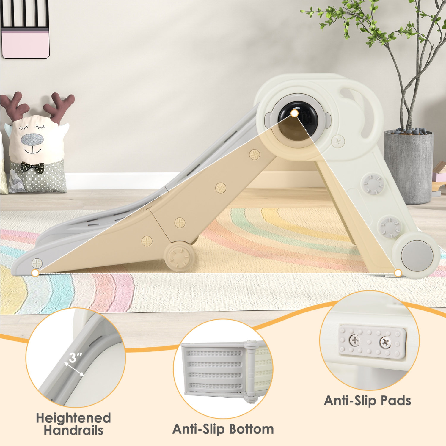 Gymax Folding Freestanding Toddler Slide for Toddlers Age 18+ Months w/ Climber Indoor Gray