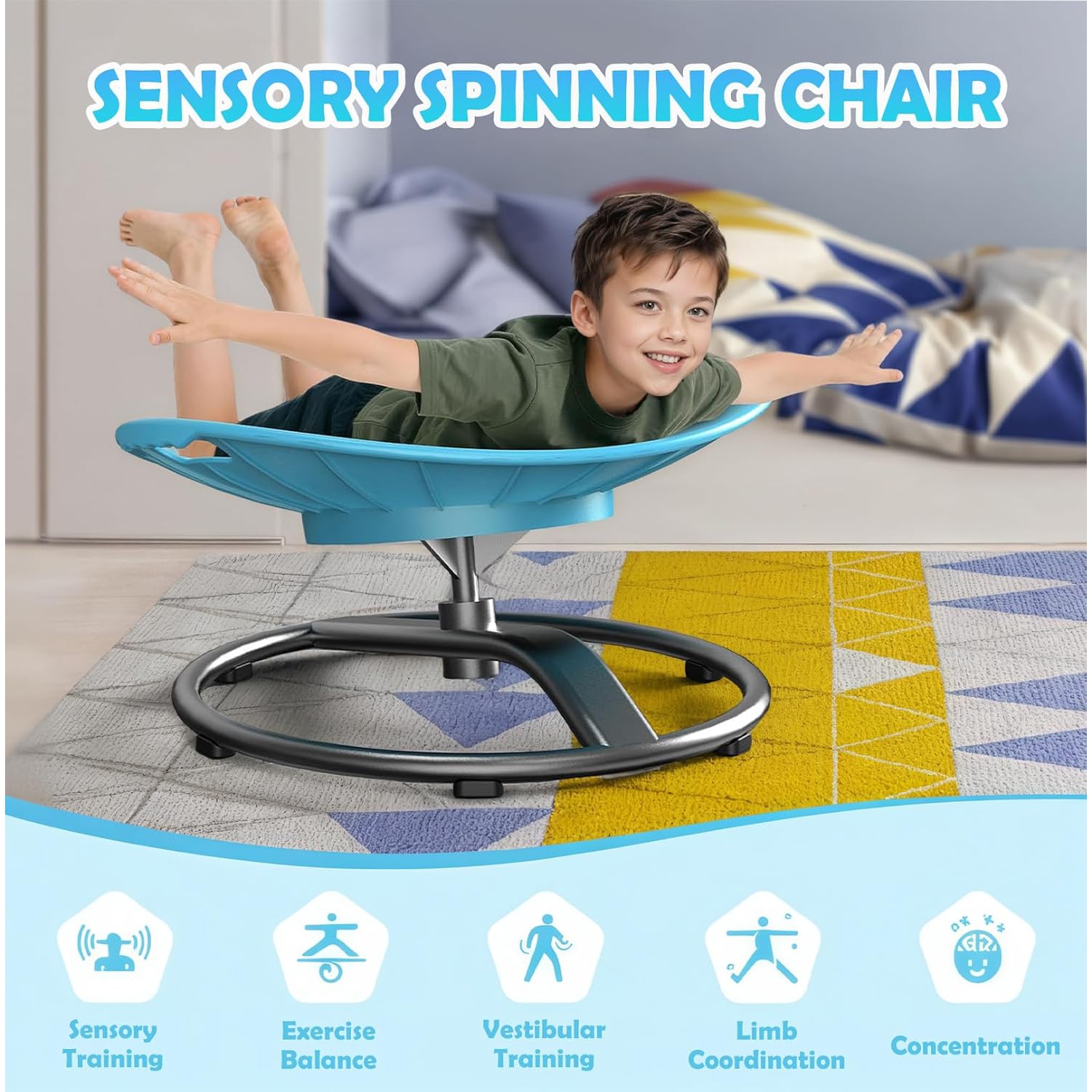 Chaise à disque d'équilibre sensoriel rotatif Kids pour entraînement vestibulaire et développement Jouet de siège rotatif interactif pour thérapie de