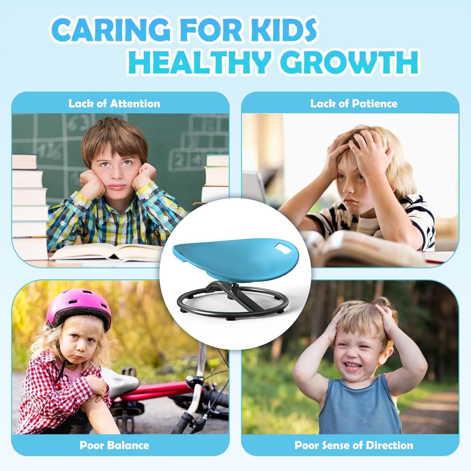 Chaise à disque d'équilibre sensoriel rotatif Kids pour entraînement vestibulaire et développement Jouet de siège rotatif interactif pour thérapie de