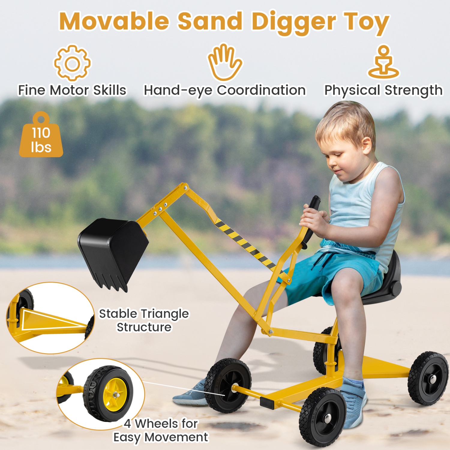 Gymax Sand Digger for Kids Sandbox Toy Digger w/ 2-Handed Controls & Flexible Shovel