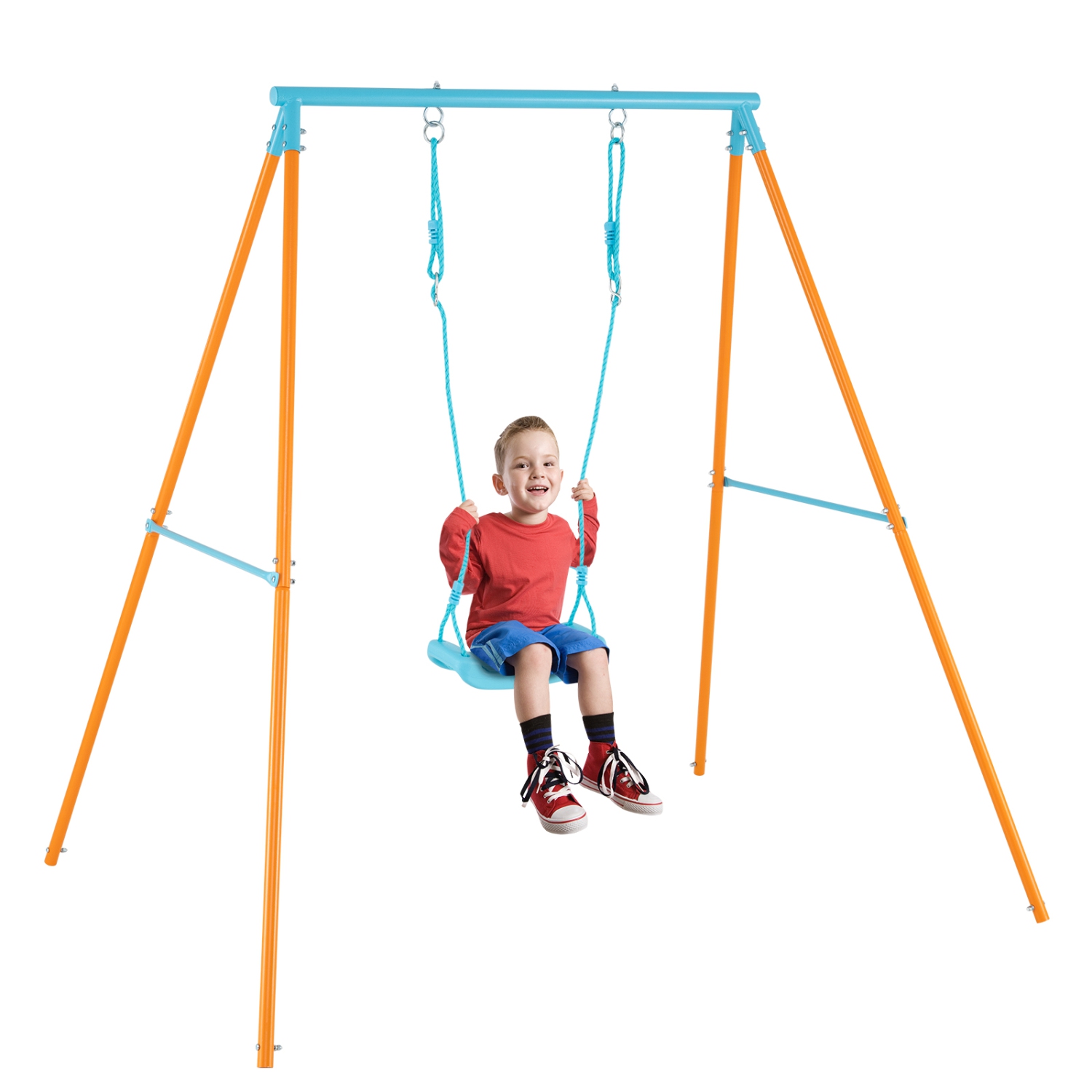 Gymax Toddler Swing Heavy Duty Metal Swing Set w/ A Frame Adjustable Ropes