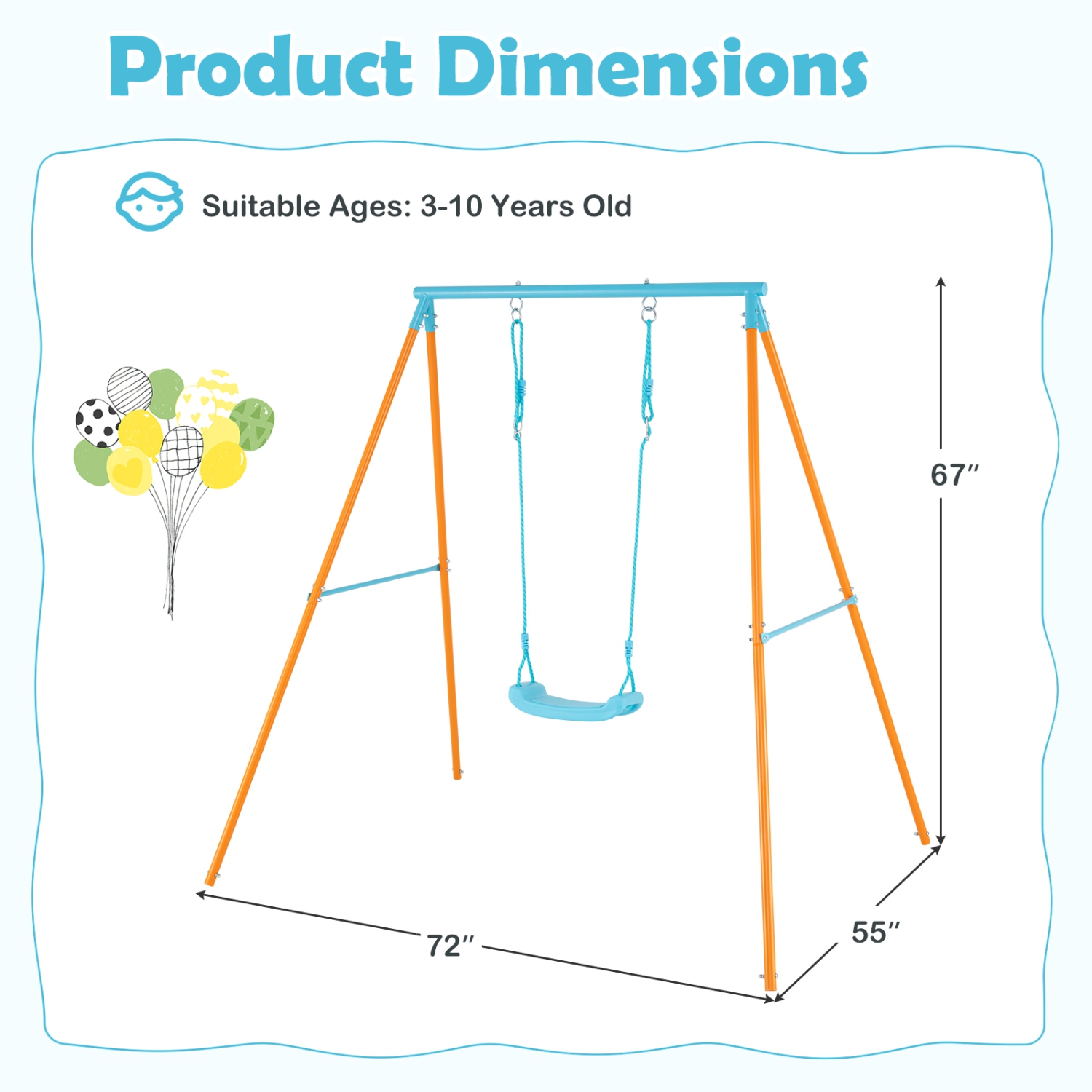 Gymax Toddler Swing Heavy Duty Metal Swing Set w/ A Frame Adjustable Ropes