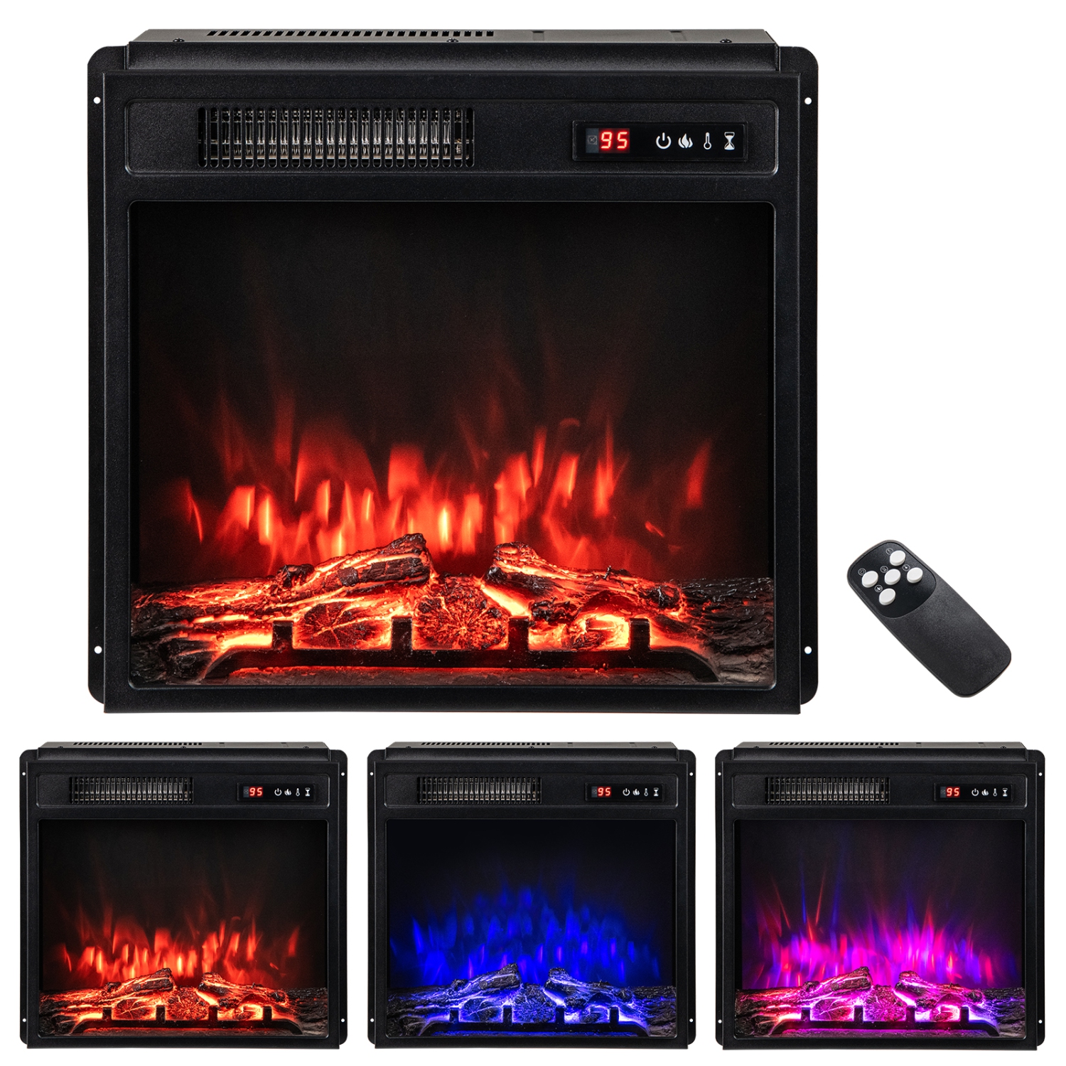 Gymax 18'' Electric Fireplace Insert w/ Remote Control 9H Timer Overheat Protection