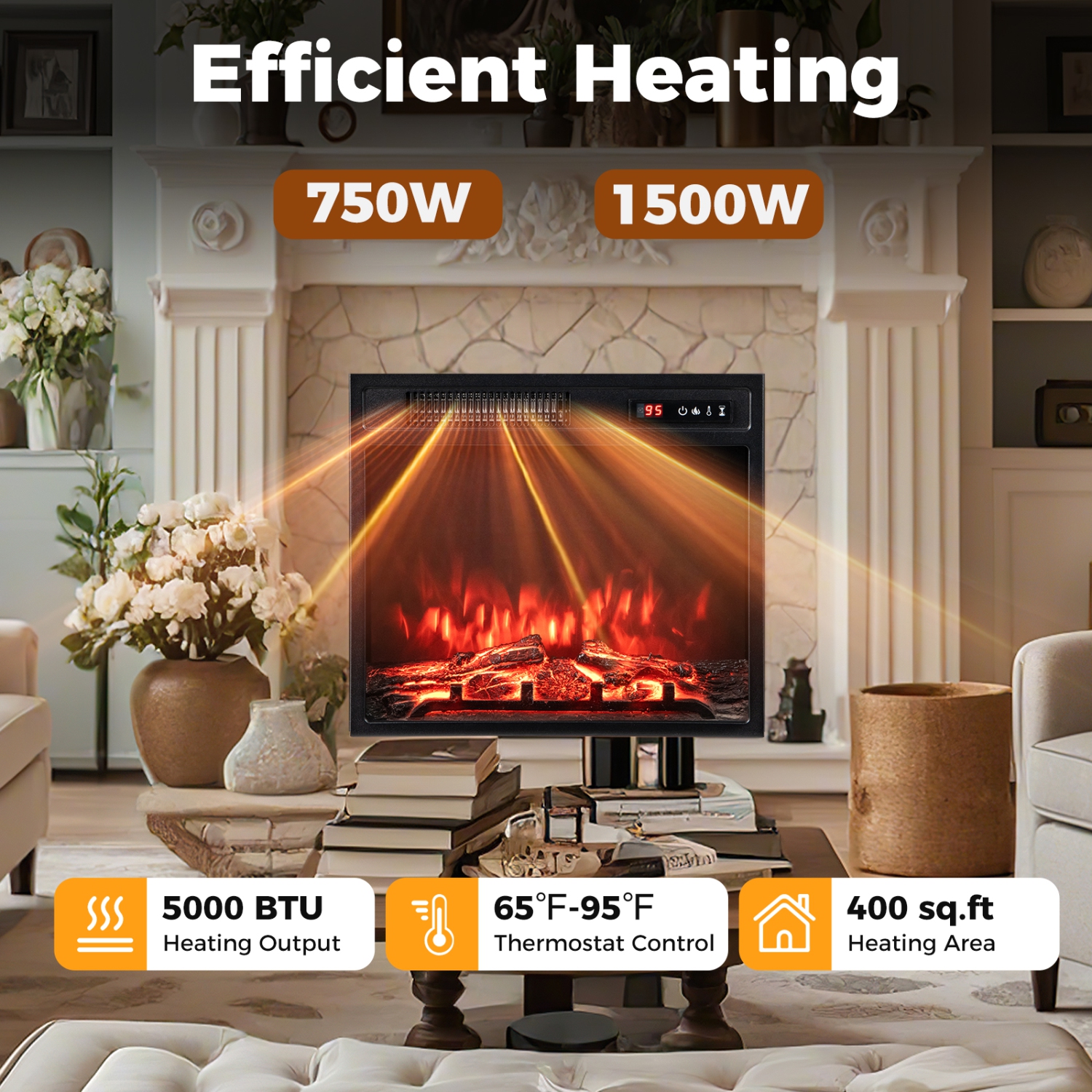 Gymax 18'' Electric Fireplace Insert w/ Remote Control 9H Timer Overheat Protection