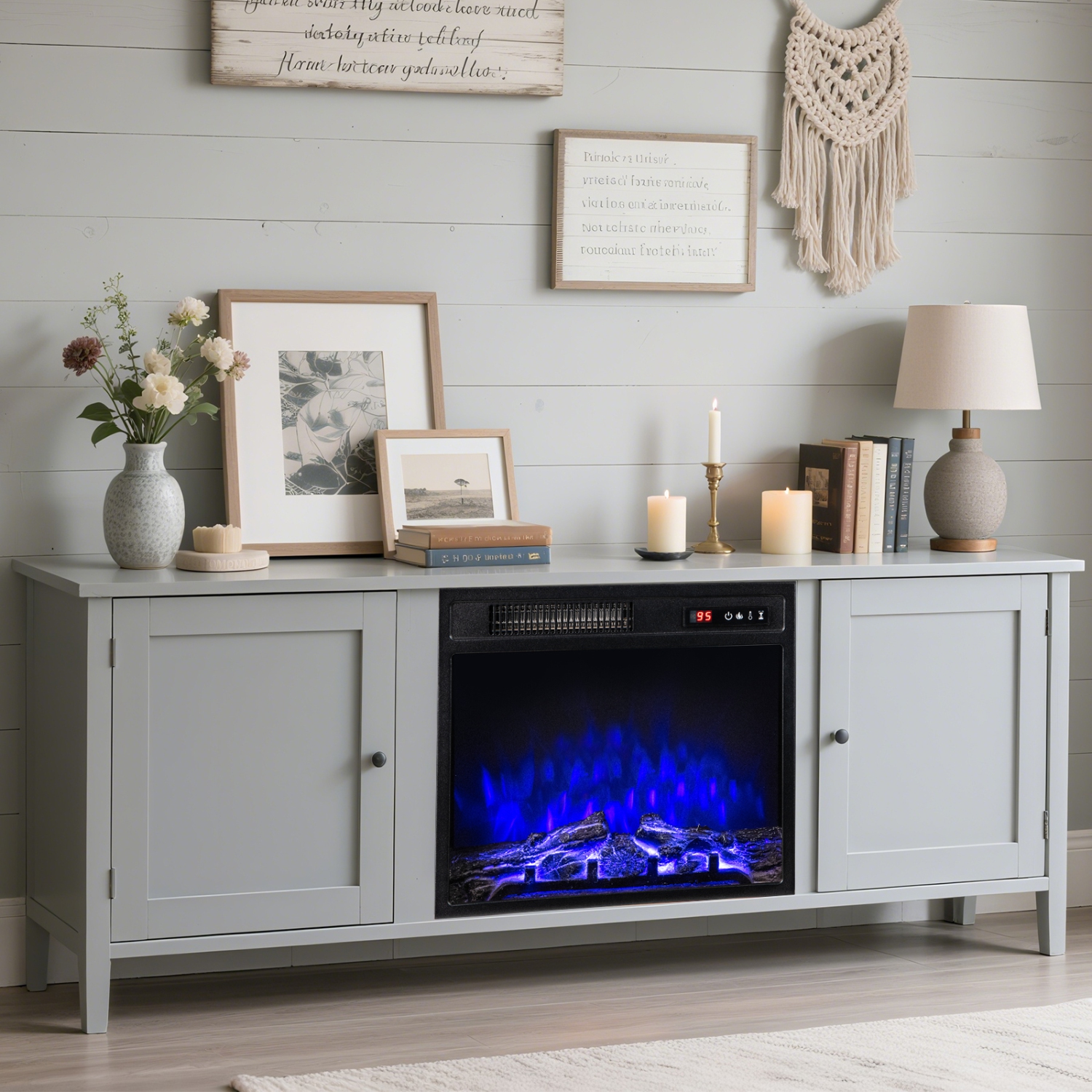 Gymax 18'' Electric Fireplace Insert w/ Remote Control 9H Timer Overheat Protection