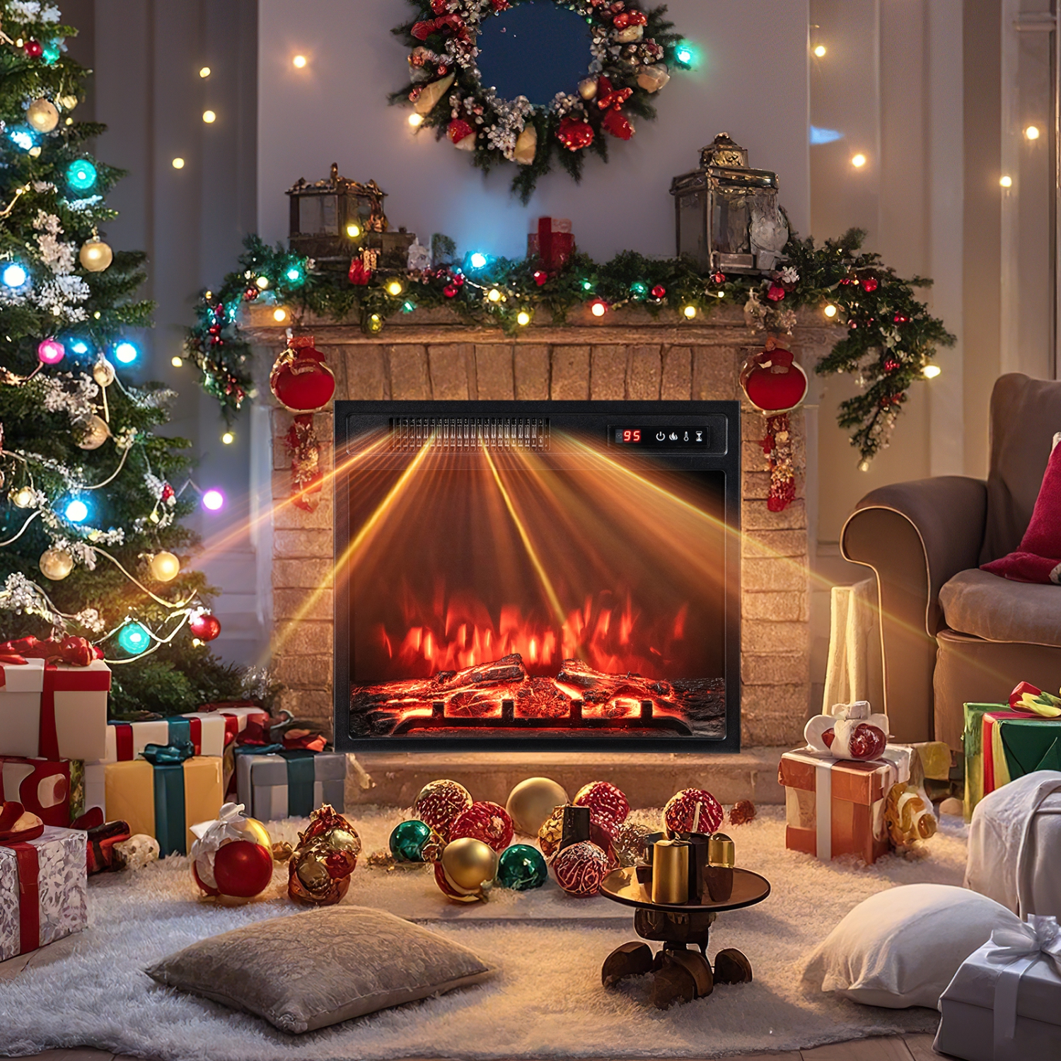 Gymax 18'' Electric Fireplace Insert w/ Remote Control 9H Timer Overheat Protection