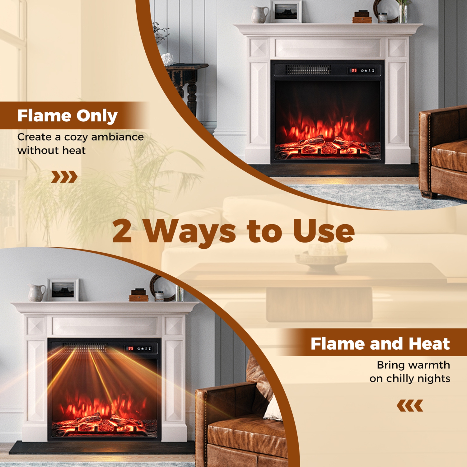 Gymax 18'' Electric Fireplace Insert w/ Remote Control 9H Timer Overheat Protection