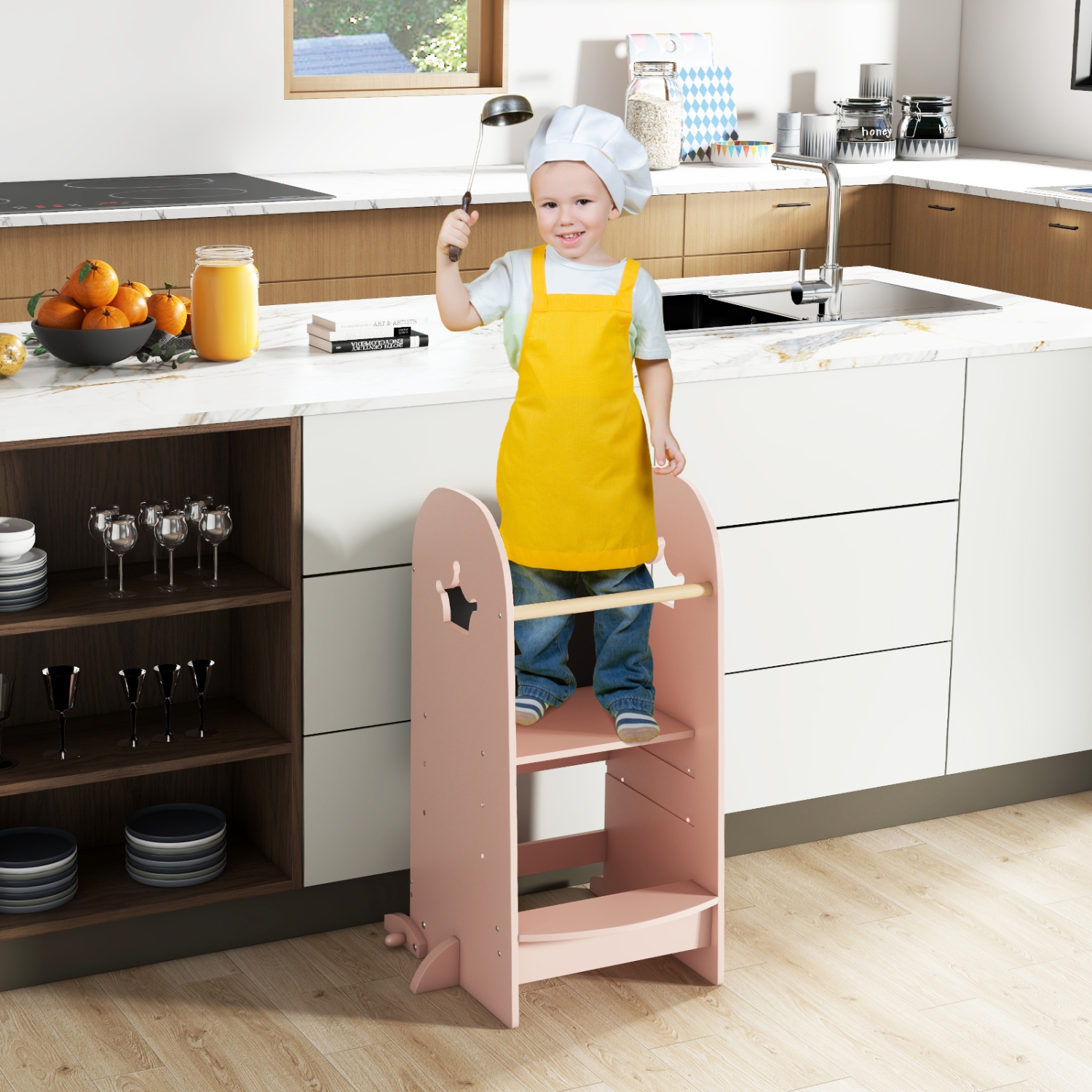 Gymax Multi-purpose Kids Kitchen Tower Children Standing Tower Kids Stool Helper