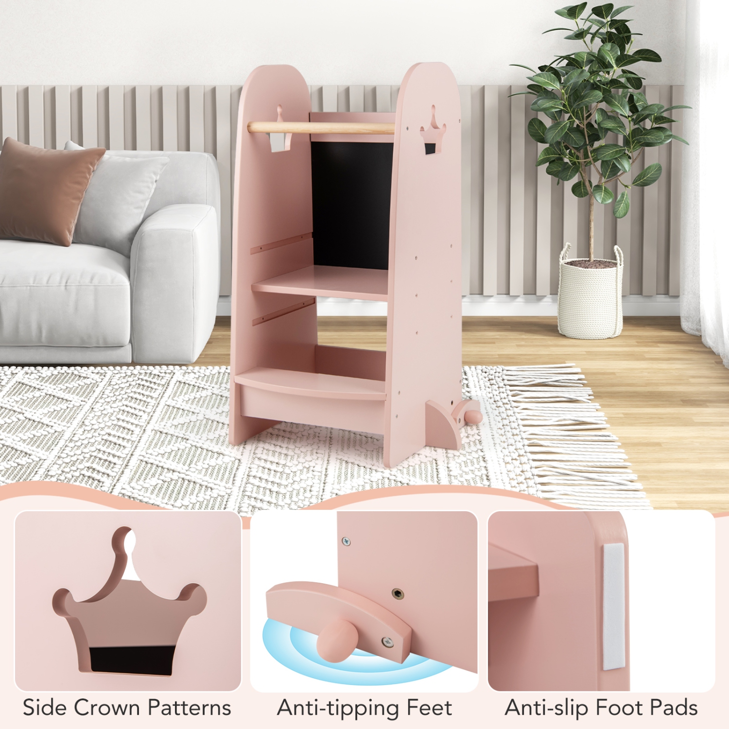 Gymax Multi-purpose Kids Kitchen Tower Children Standing Tower Kids Stool Helper