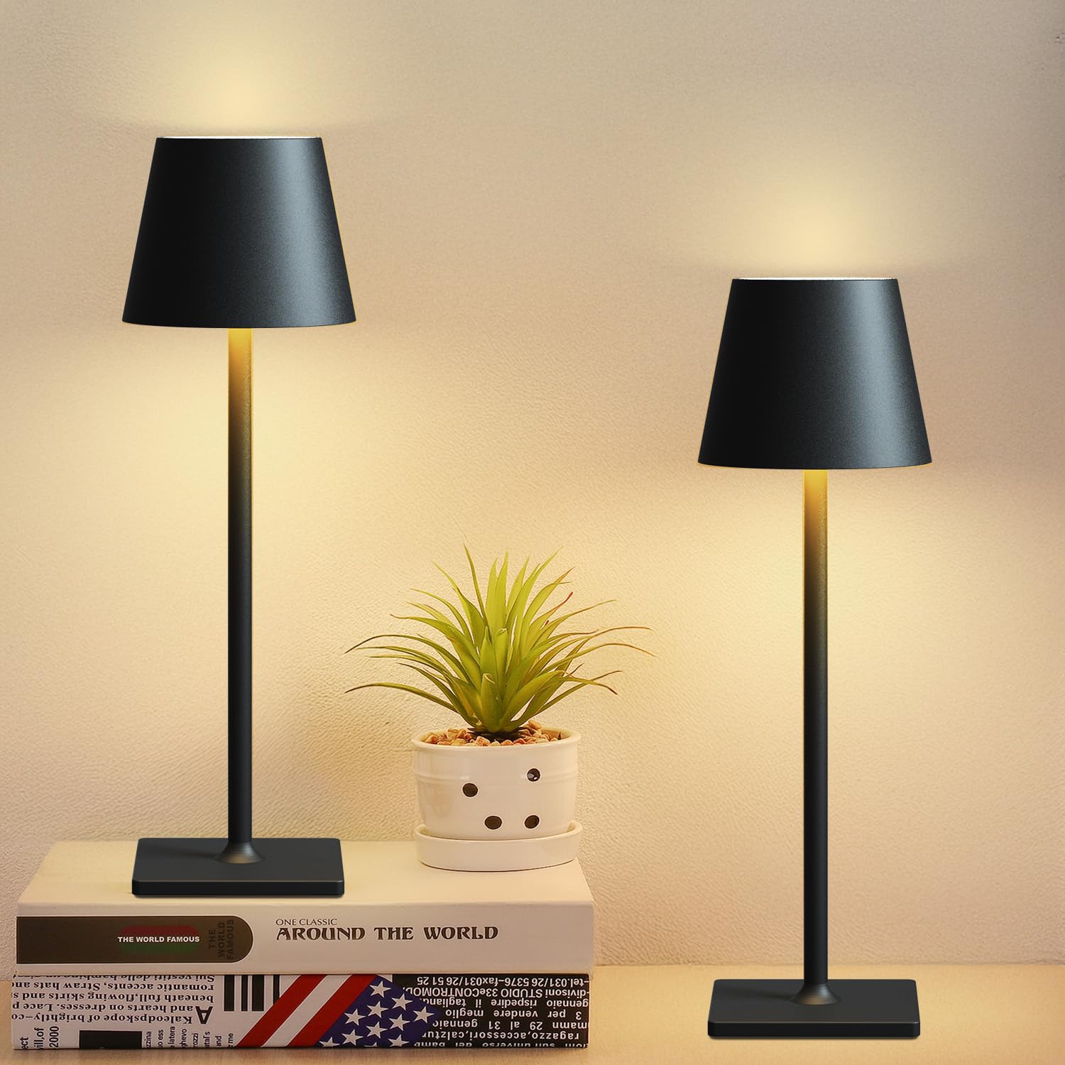 2 Pack Cordless Table Lamp Rechargeable Lamps Battery Operated Table Lamp Outdoor Waterproof, Touch Control, Portable Wireless Desk Lamp