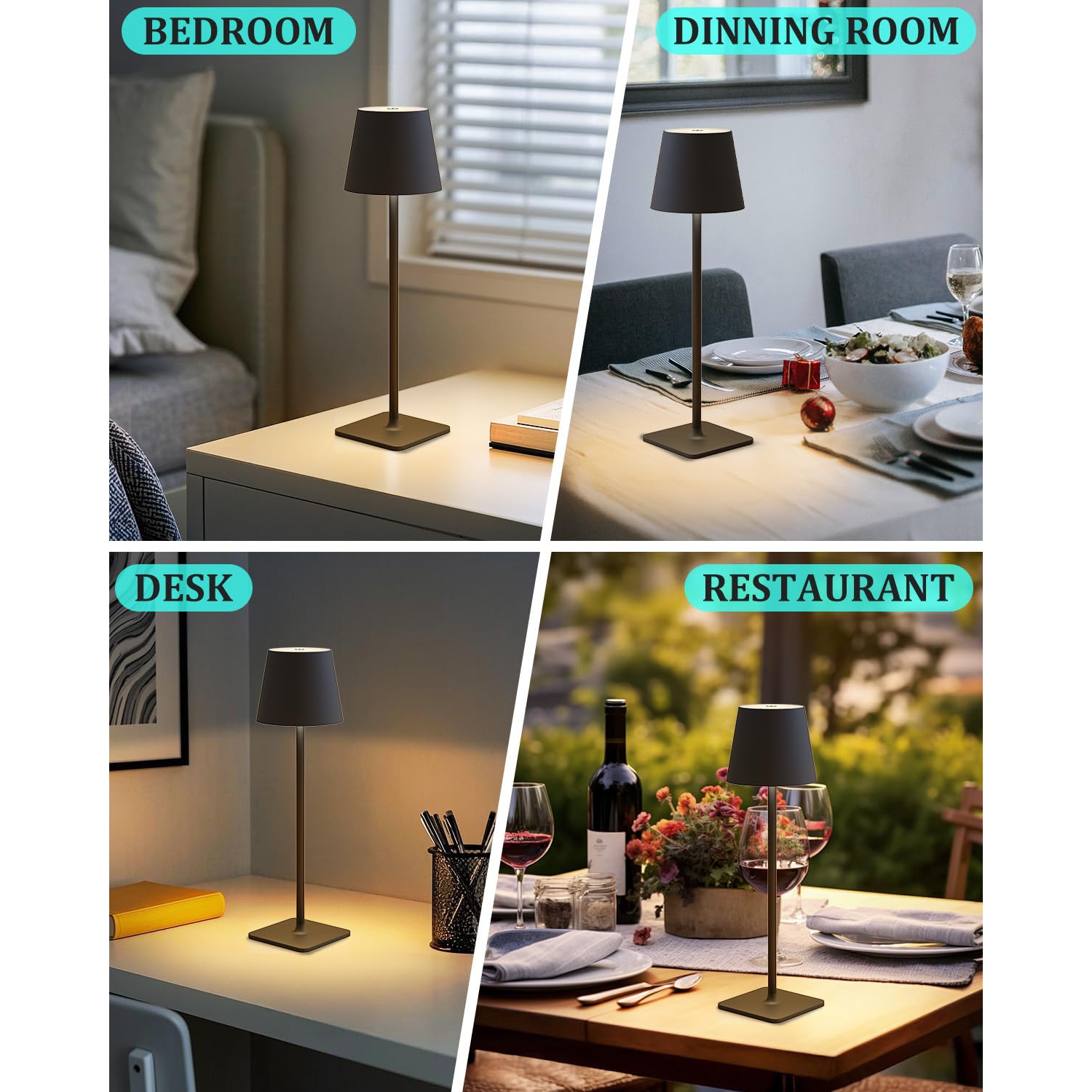 2 Pack Cordless Table Lamp Rechargeable Lamps Battery Operated Table Lamp Outdoor Waterproof, Touch Control, Portable Wireless Desk Lamp